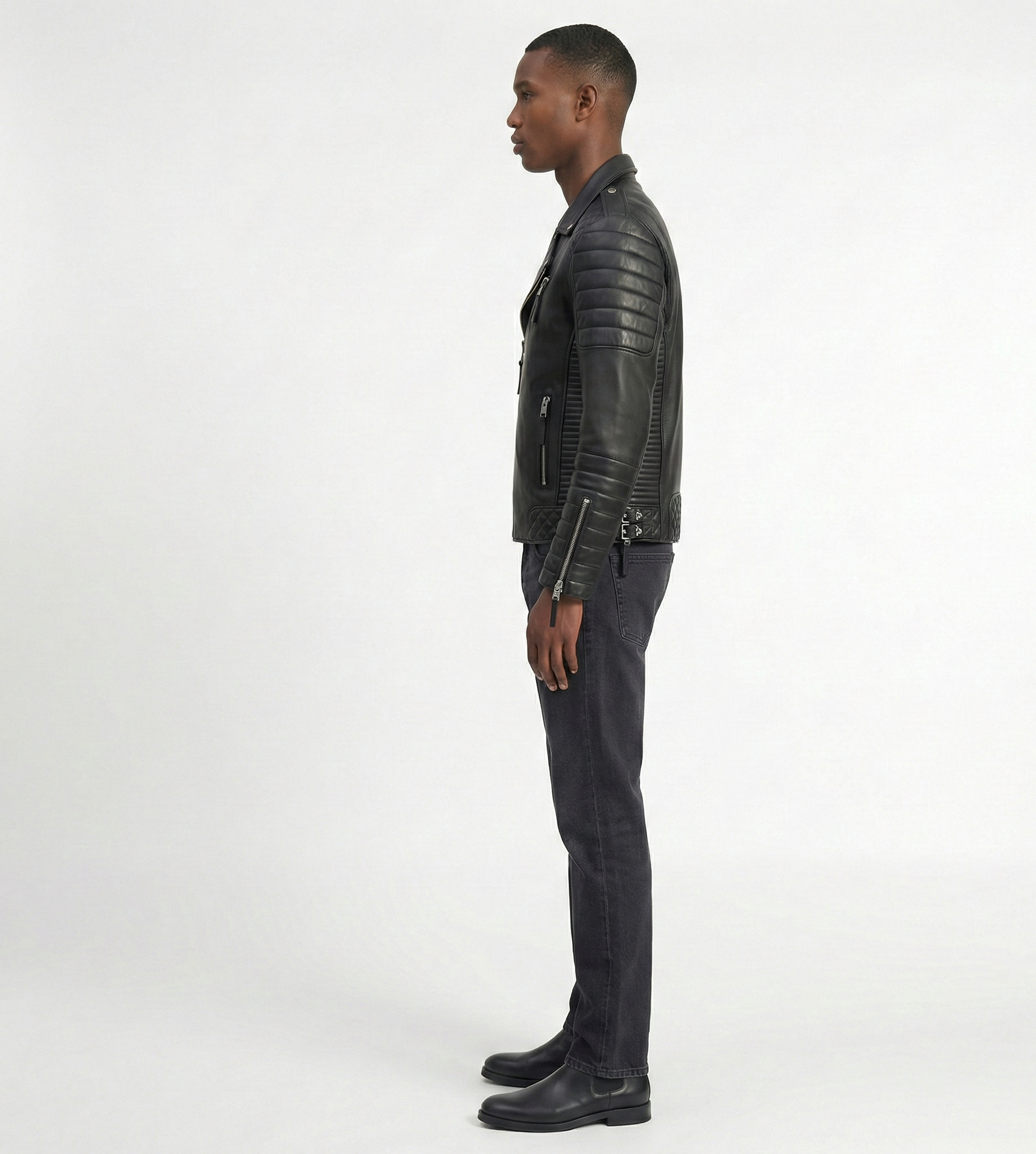 Men’s Black Leather Biker Jacket – Modern Moto Fit