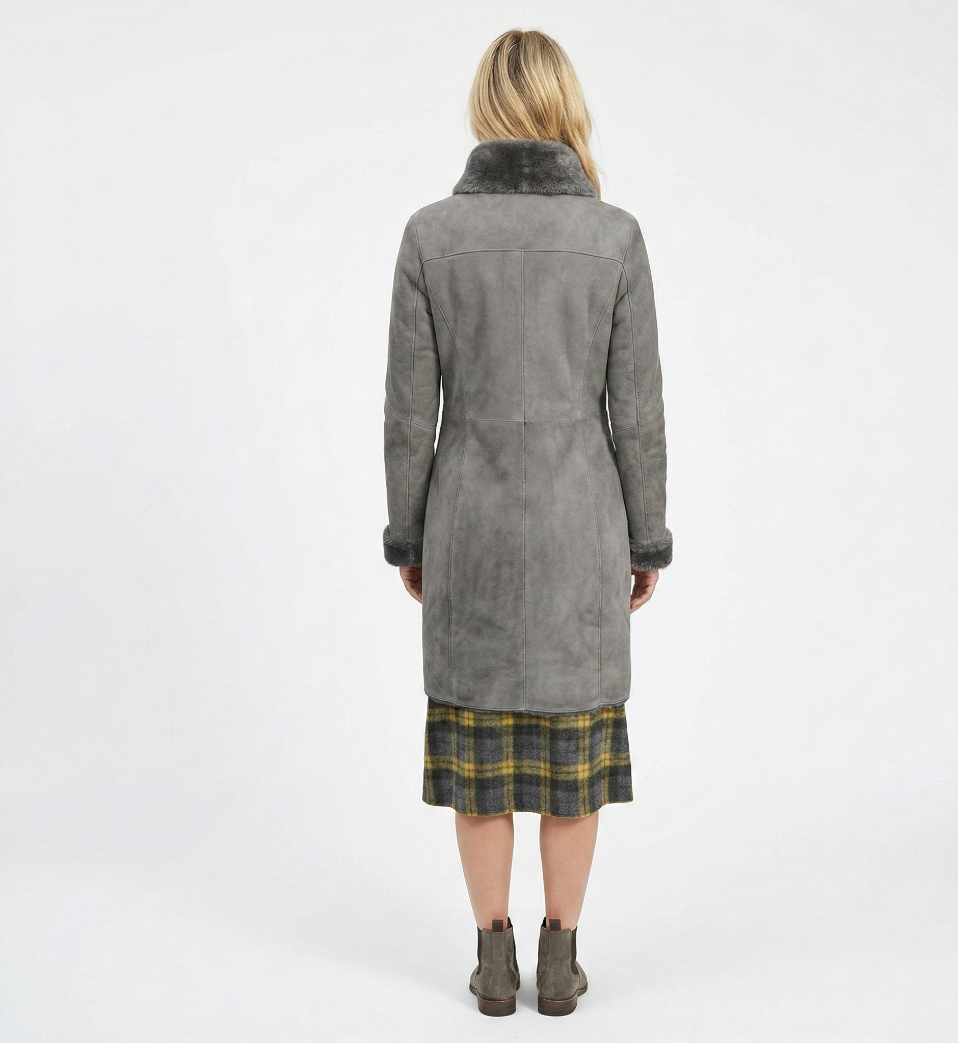 Women’s Grey Long Winter Coat with Soft Shearling