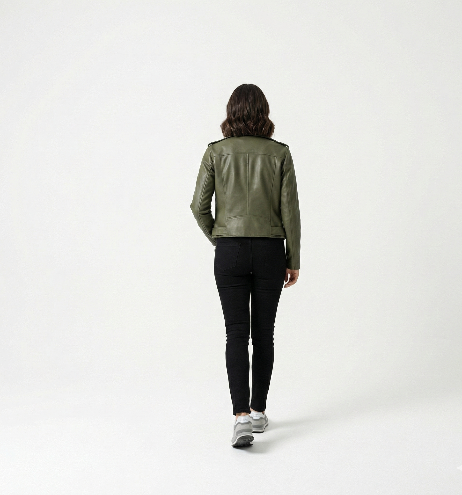 Women’s Olive Green Leather Moto Jacket – Classic Biker Style