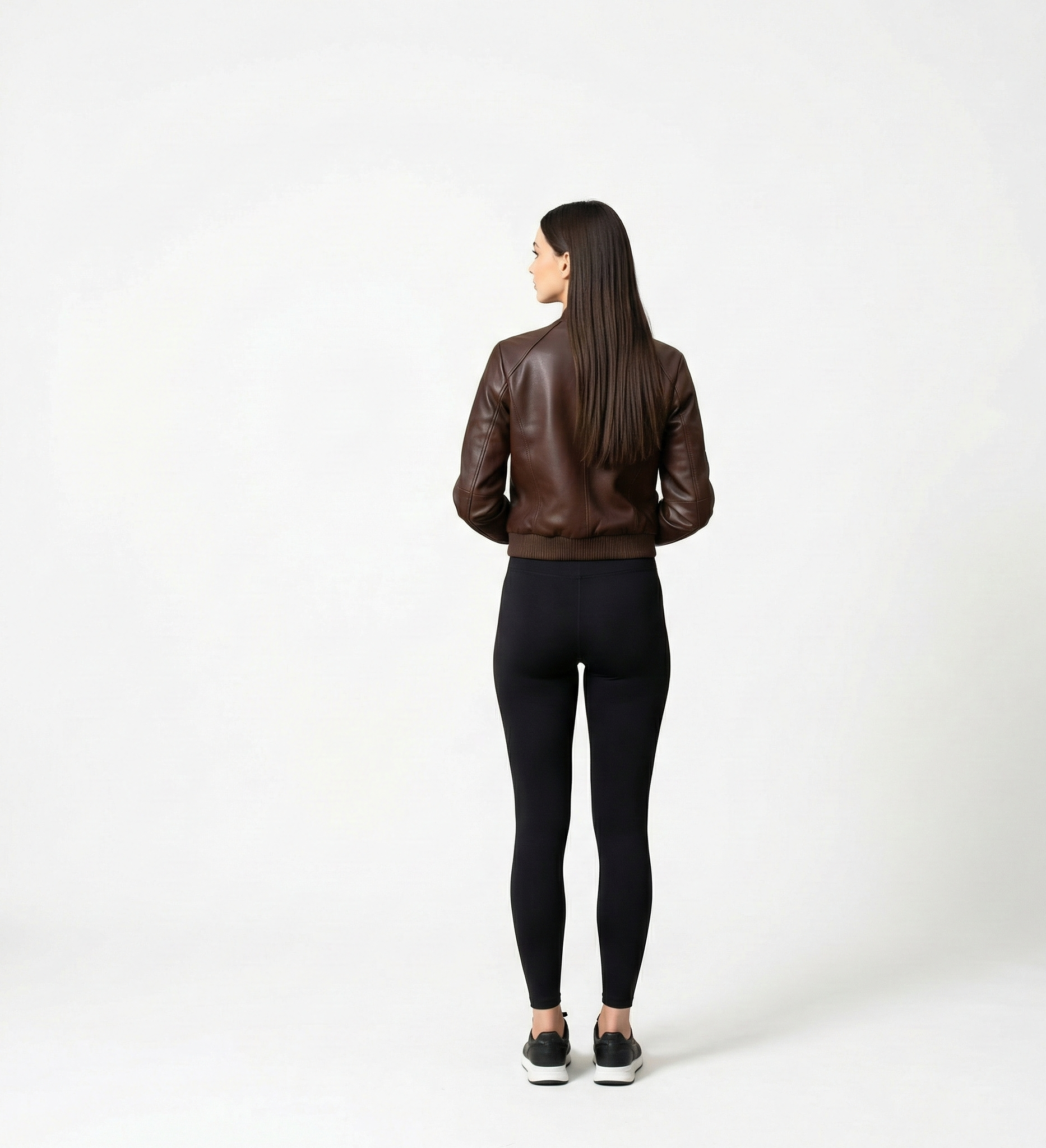 Women’s Brown Leather Bomber Jacket – Classic Snap-Button Style