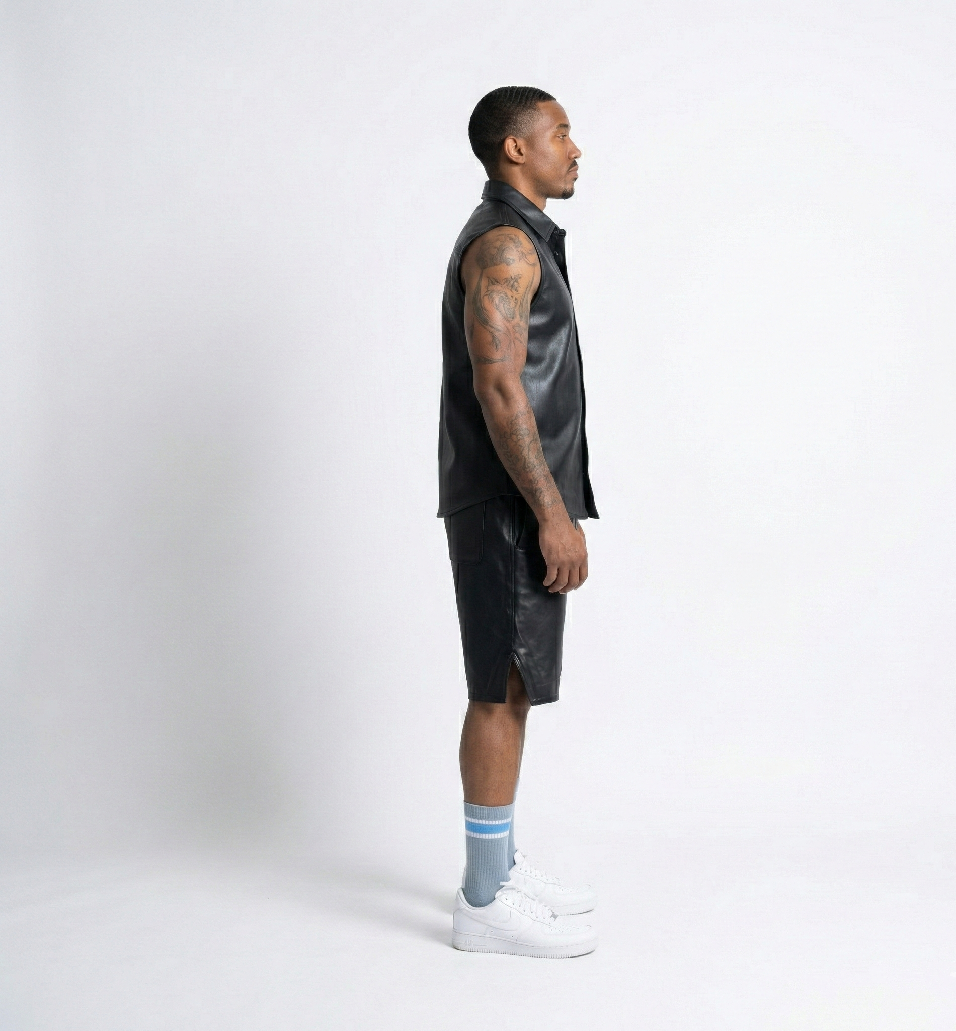 Men’s Black Leather Shorts – Classic Casual Fit