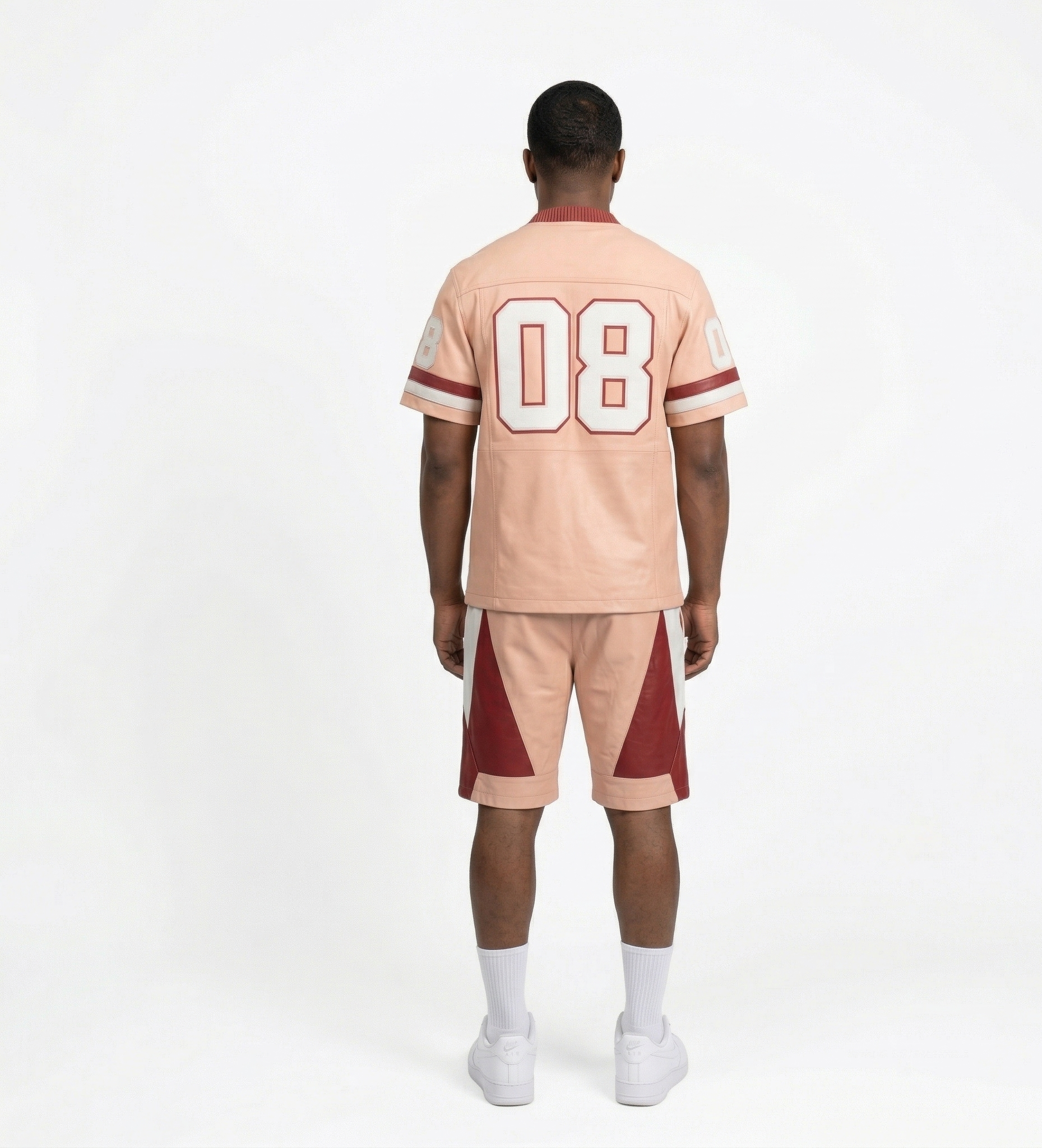 Men’s Urban Streetwear Outfit – Beige Varsity Jersey Set