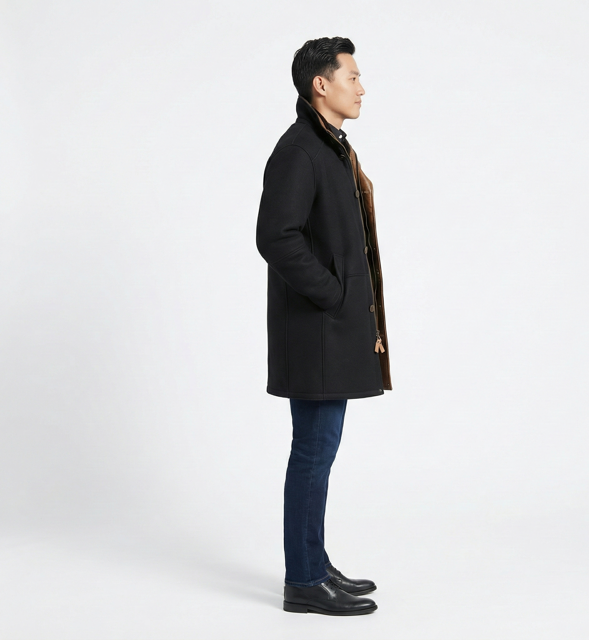 Men’s Mid-Length Winter Coat – Modern Zip & Button Jacket