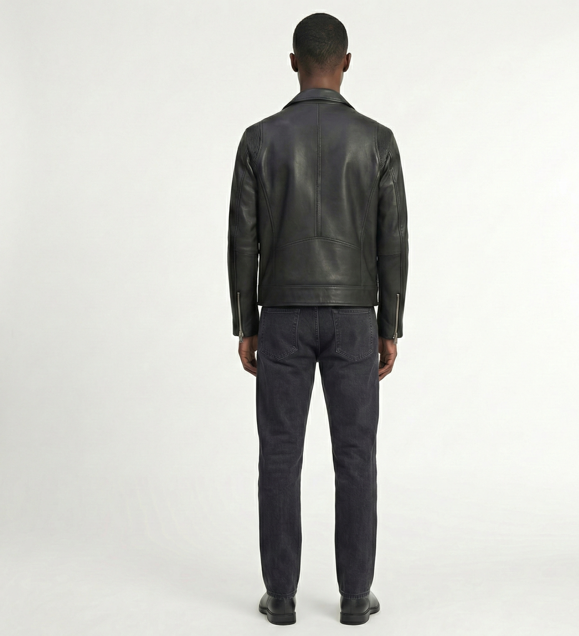 Men’s Black Leather Biker Jacket – Classic Moto Zip Style