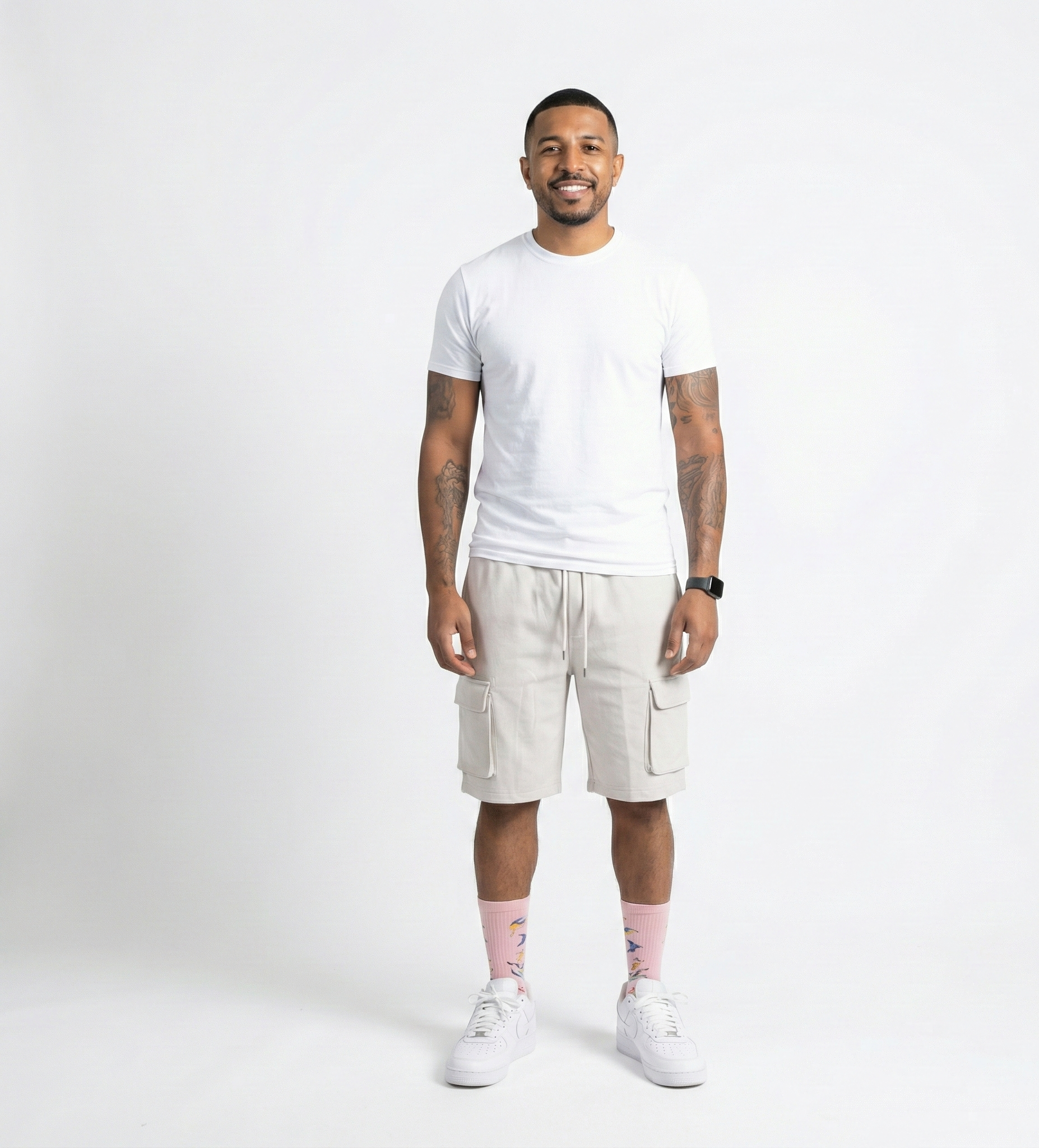Men’s Leather Cargo Shorts – White Casual Fit