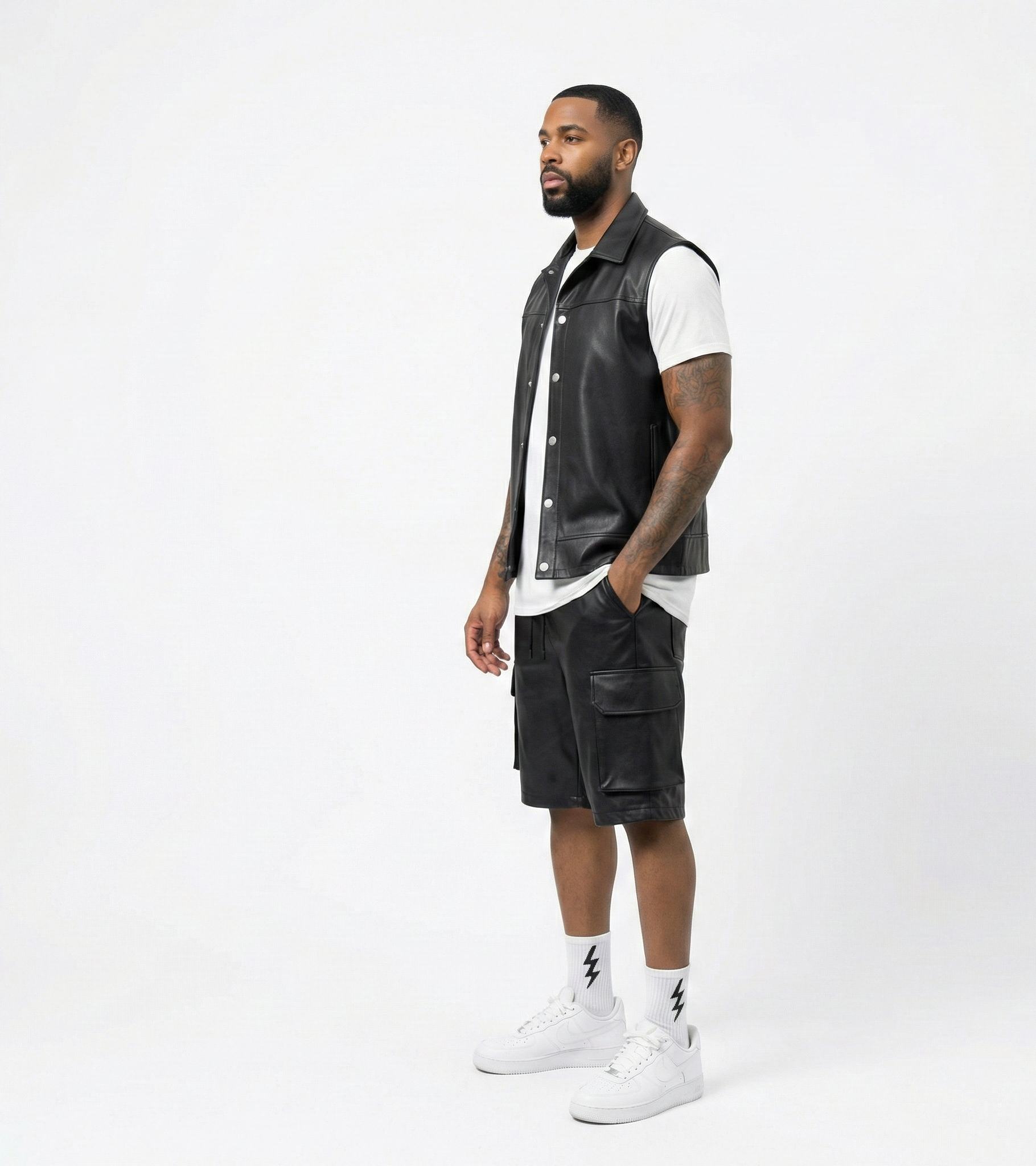 Men’s Black Leather Shorts – Classic Casual Fit