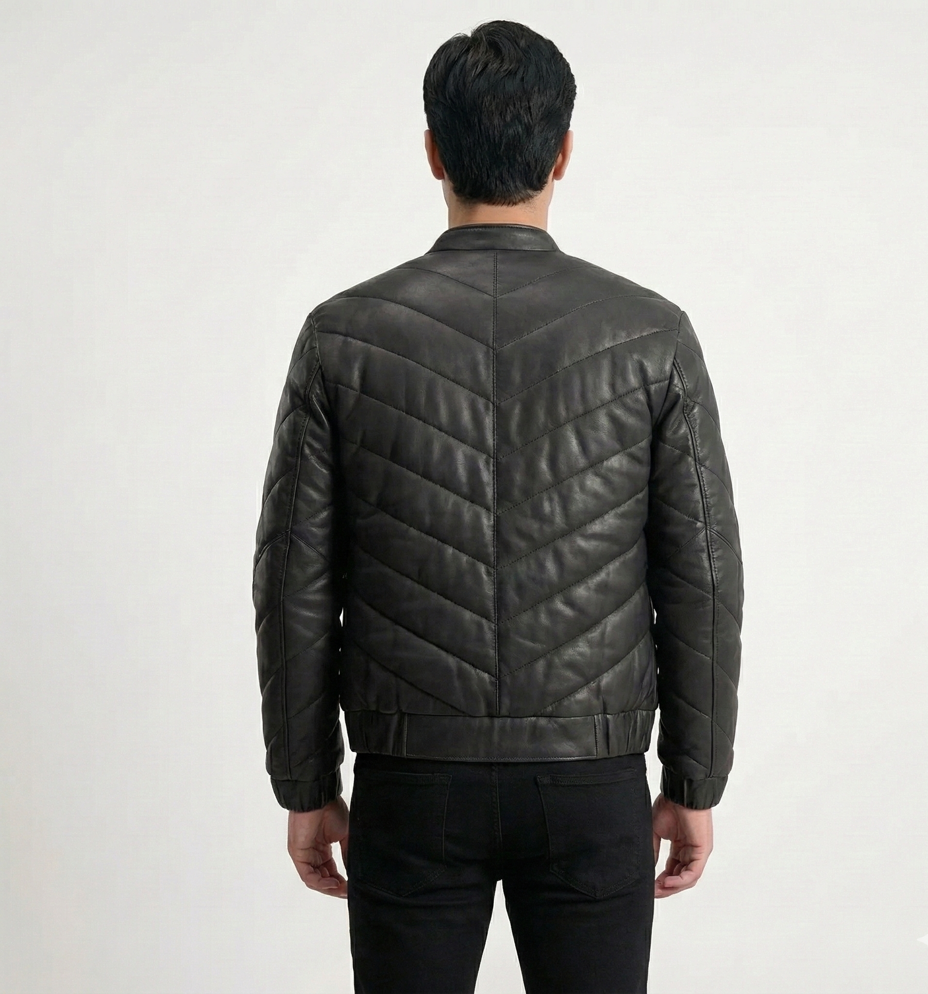 Men’s Black Quilted Leather Jacket – Zip Front