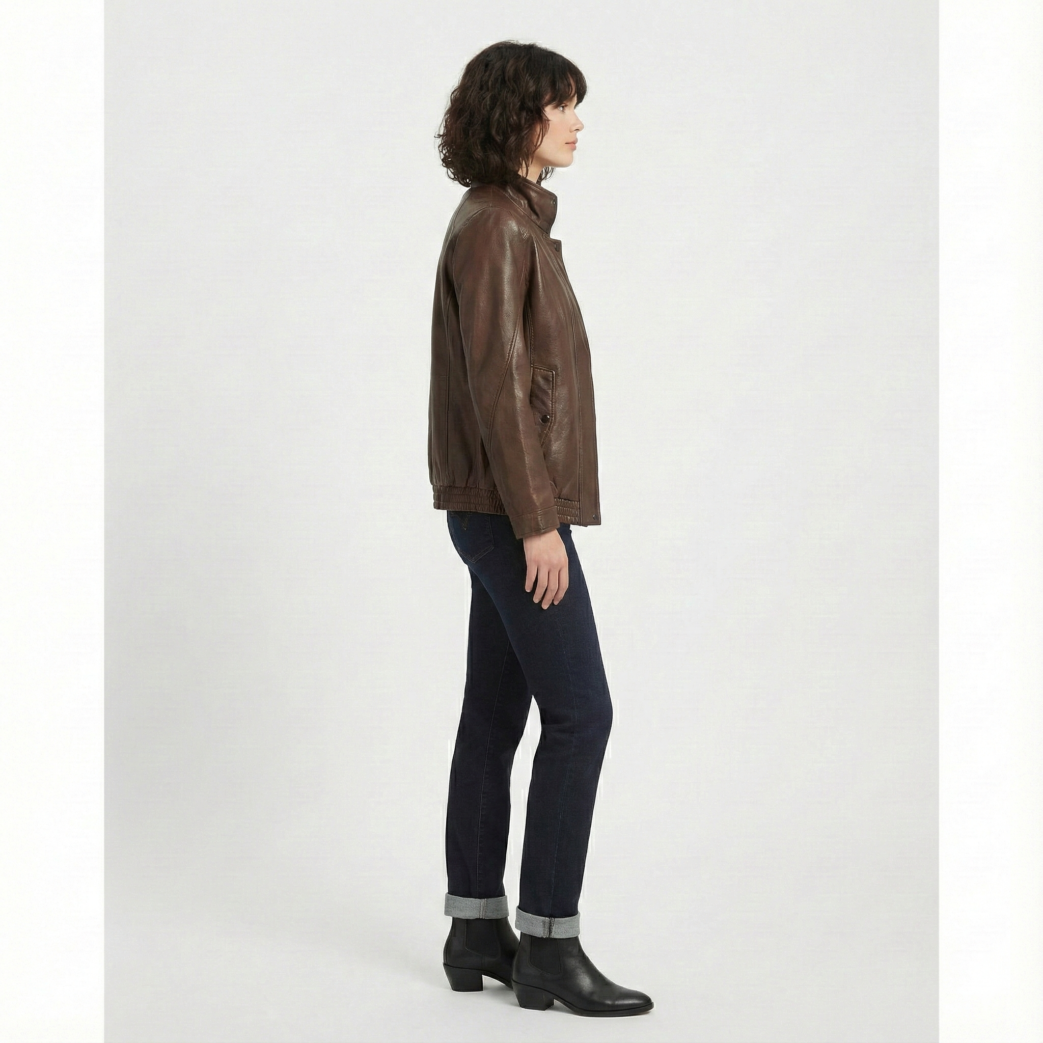 Women’s Dark Brown Leather Jacket with Zip Front