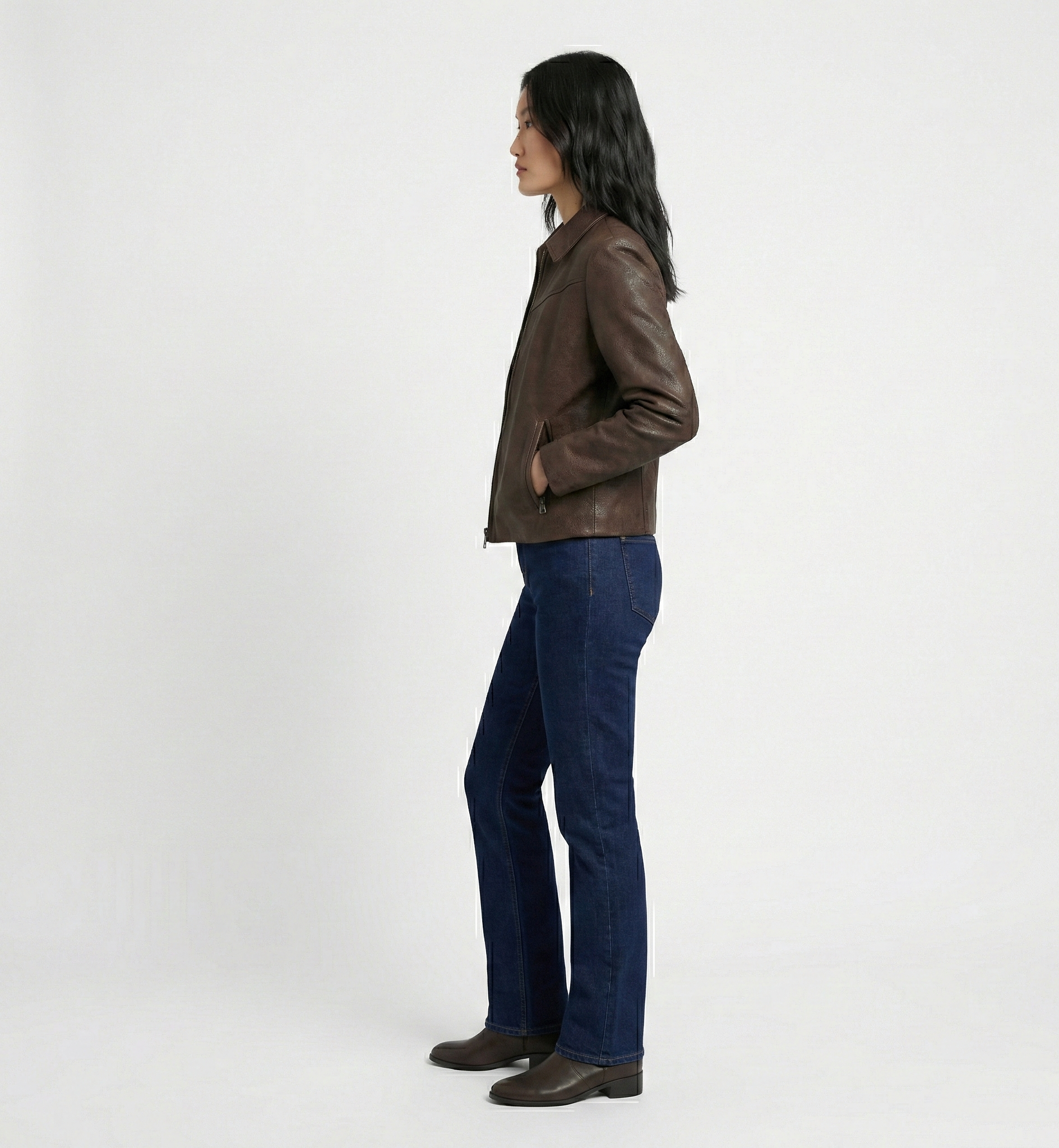 Women’s Genuine Brown Leather Jacket with Clean Zip-Front Design