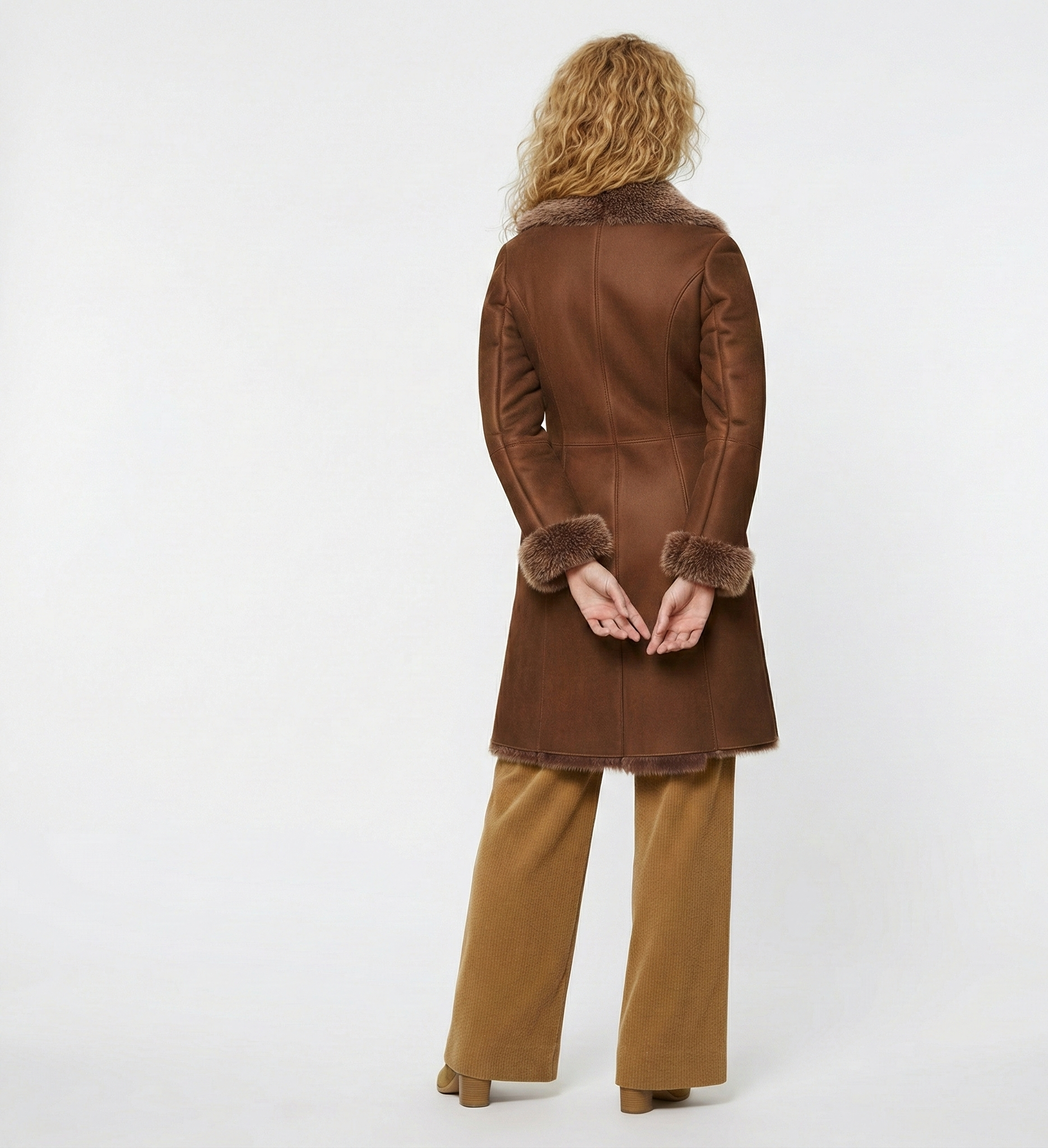 Women’s Fur Trim Suede-Look Winter Coat – Mid-Length Winter Outerwear