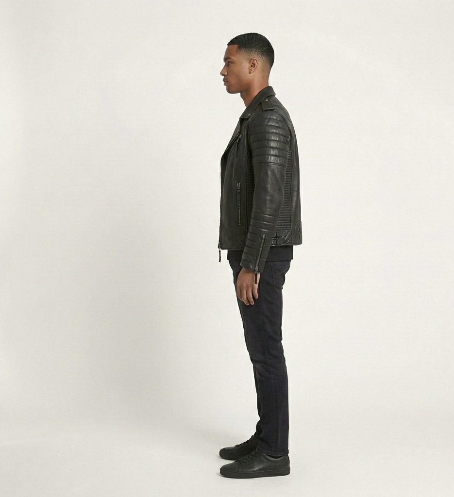 Men’s Black Leather Biker Jacket – Modern Moto Style