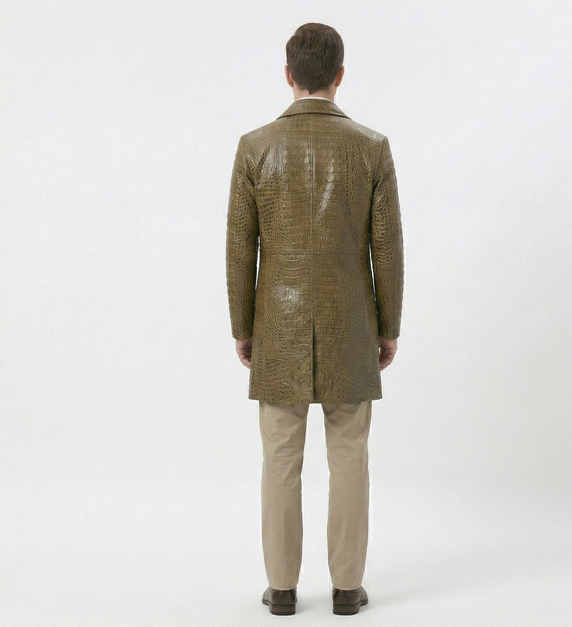 Men's Crocodile Embossed Leather Coat – Luxury Brown Long Overcoat