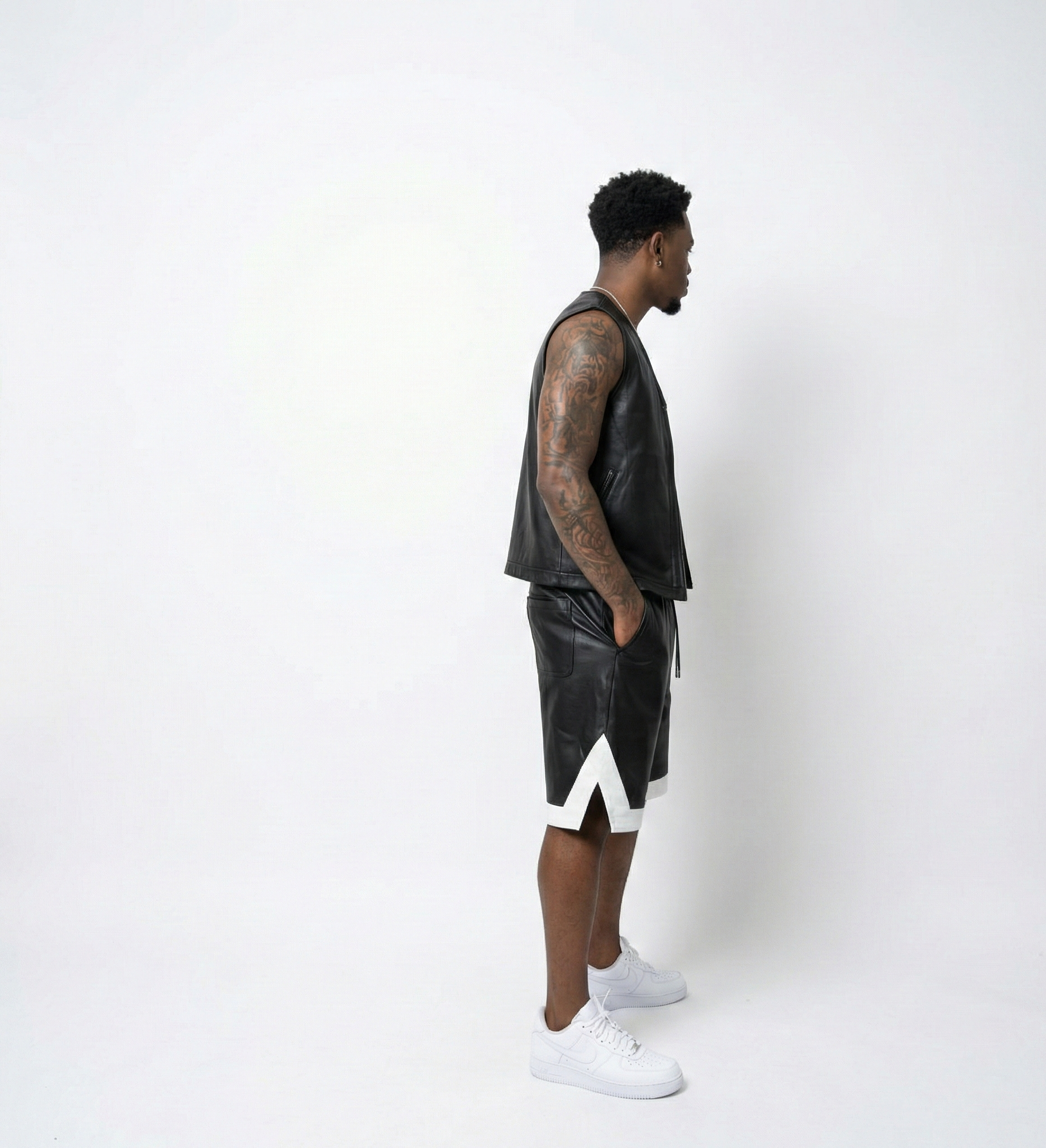 Men’s Black Leather Shorts – Modern Casual Fit