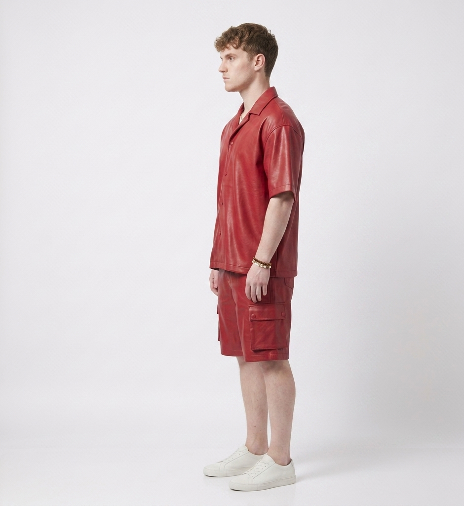 Men’s Red Shirt and Cargo Shorts Set – Luxury Streetwear Outfit