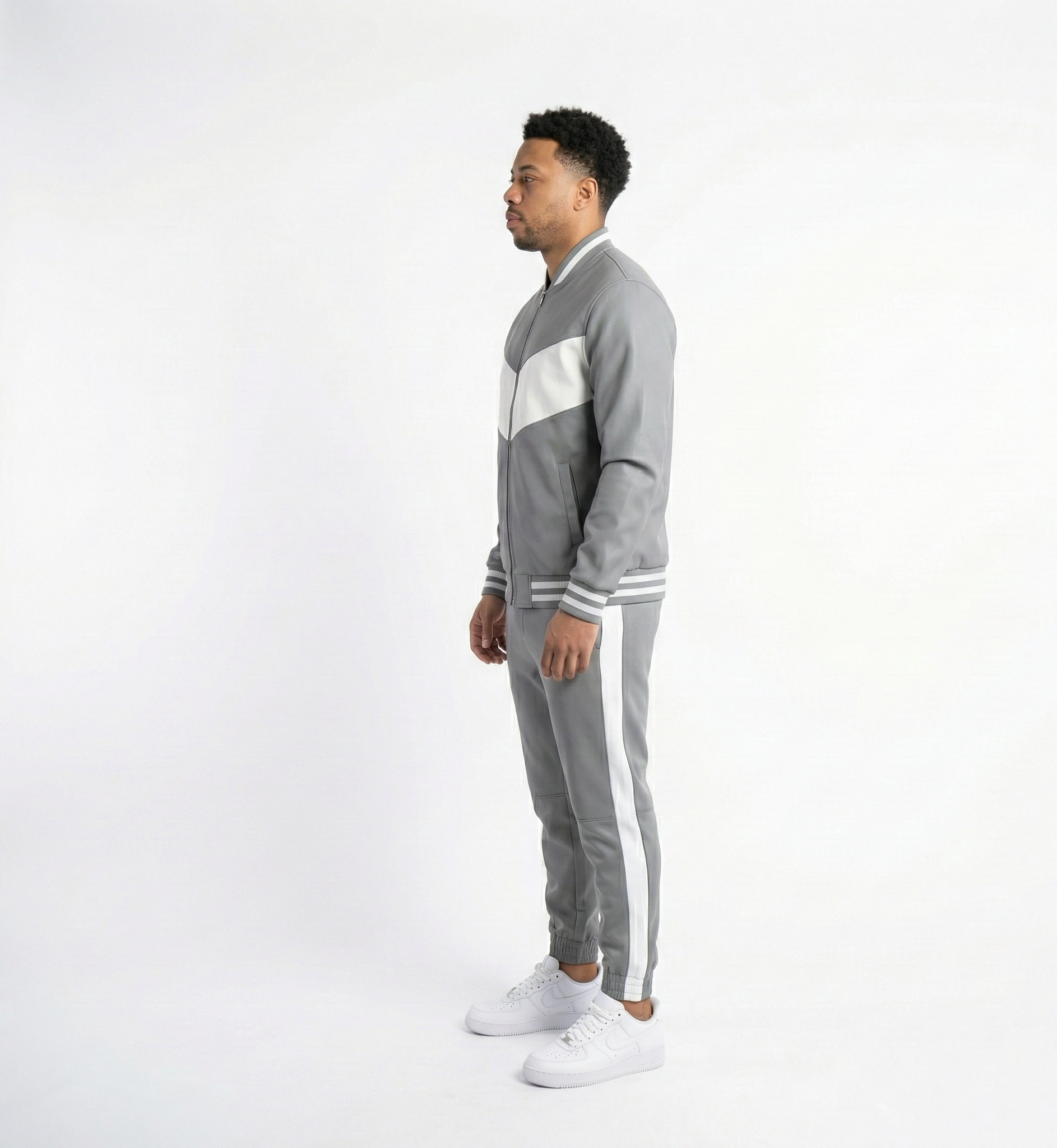 Men’s Gray Zip-Up Tracksuit Jacket and Joggers