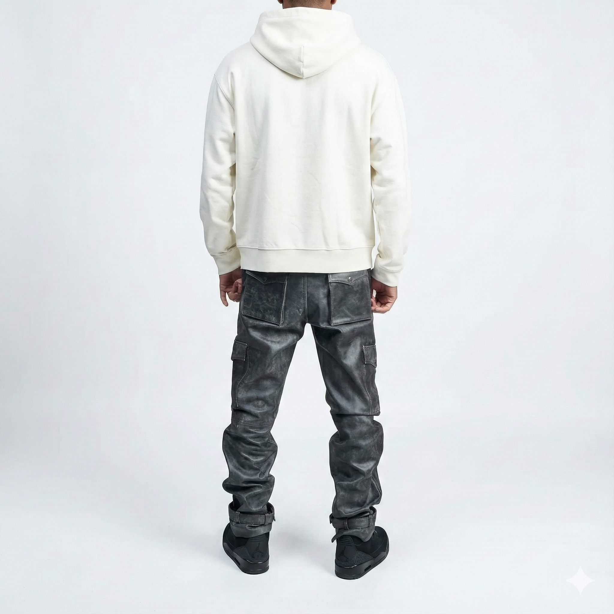 Men’s Black Leather Cargo Pants – Slim Fit Streetwear