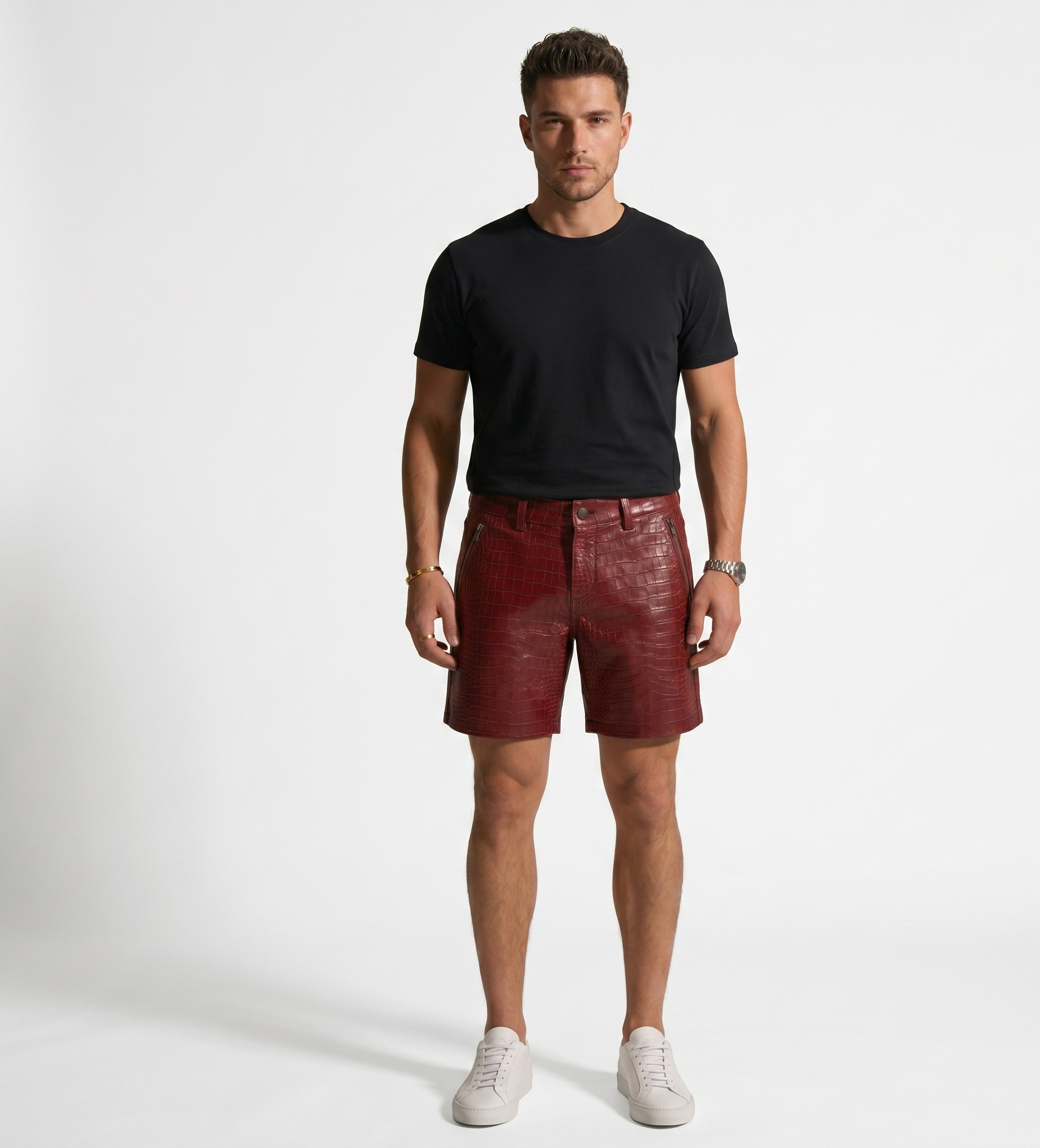 Men’s Red Crocodile Embossed Cargo Shorts – Designer Streetwear (Copy)