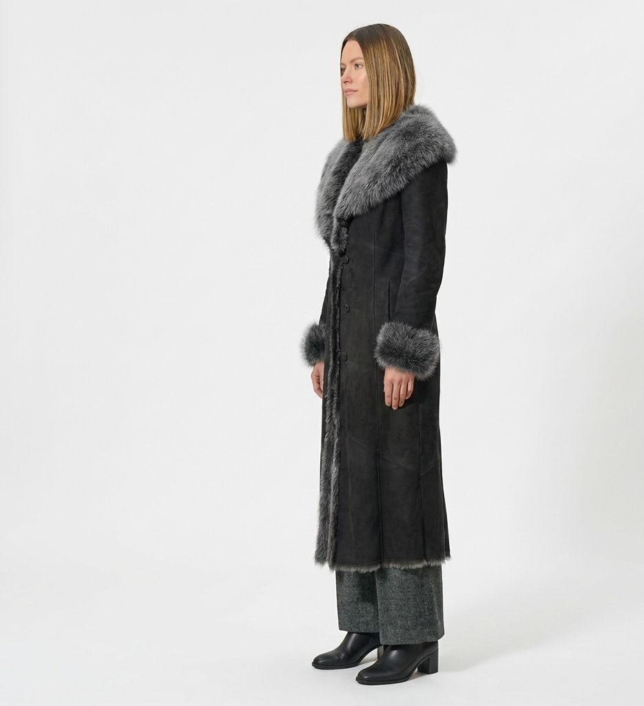 Women’s Black Fur Trim Mid-Length Winter Coat