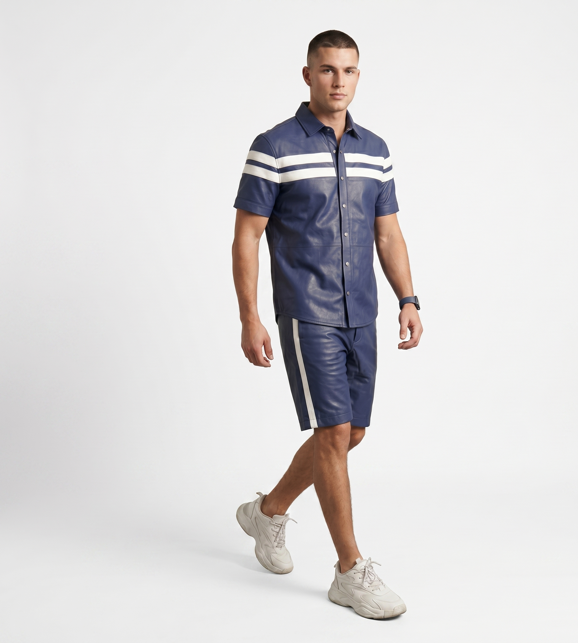 Men’s Blue Shirt and Shorts Set – Luxury Streetwear Outfit