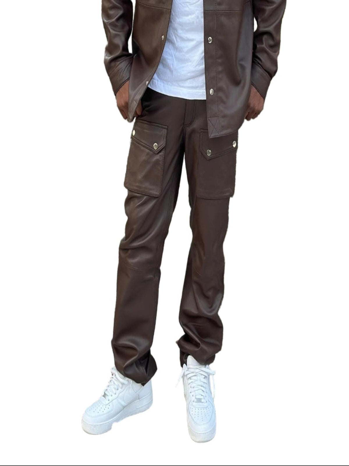 Men's Genuine Cargo Style Leather Pants [Light Brown]