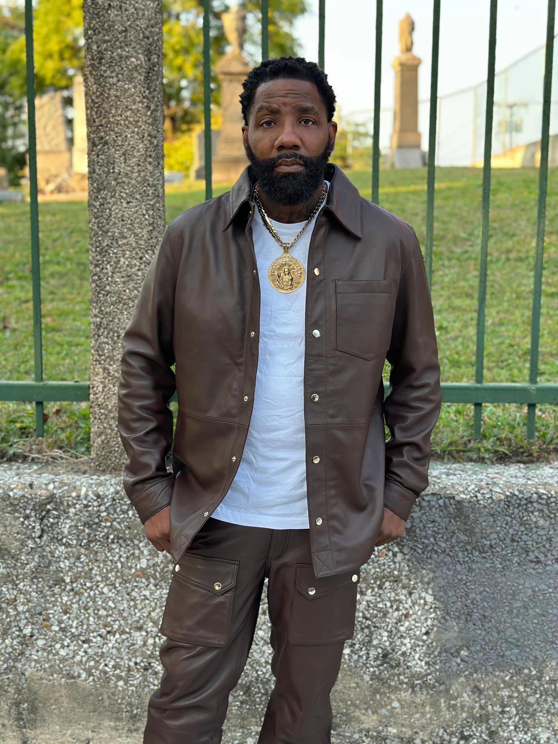 Men's Genuine Cargo Style Leather Pants [Light Brown]