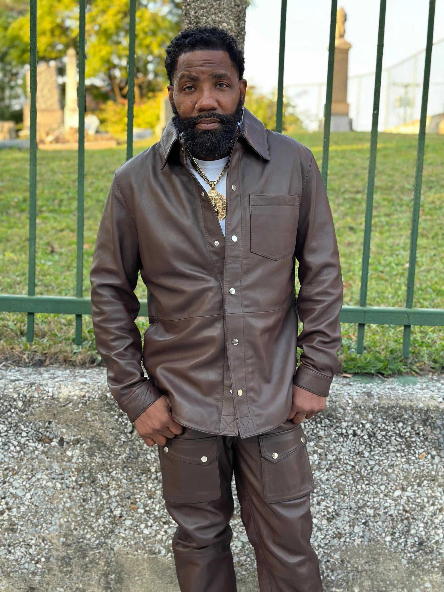 Men's Genuine Cargo Style Leather Pants [Light Brown]