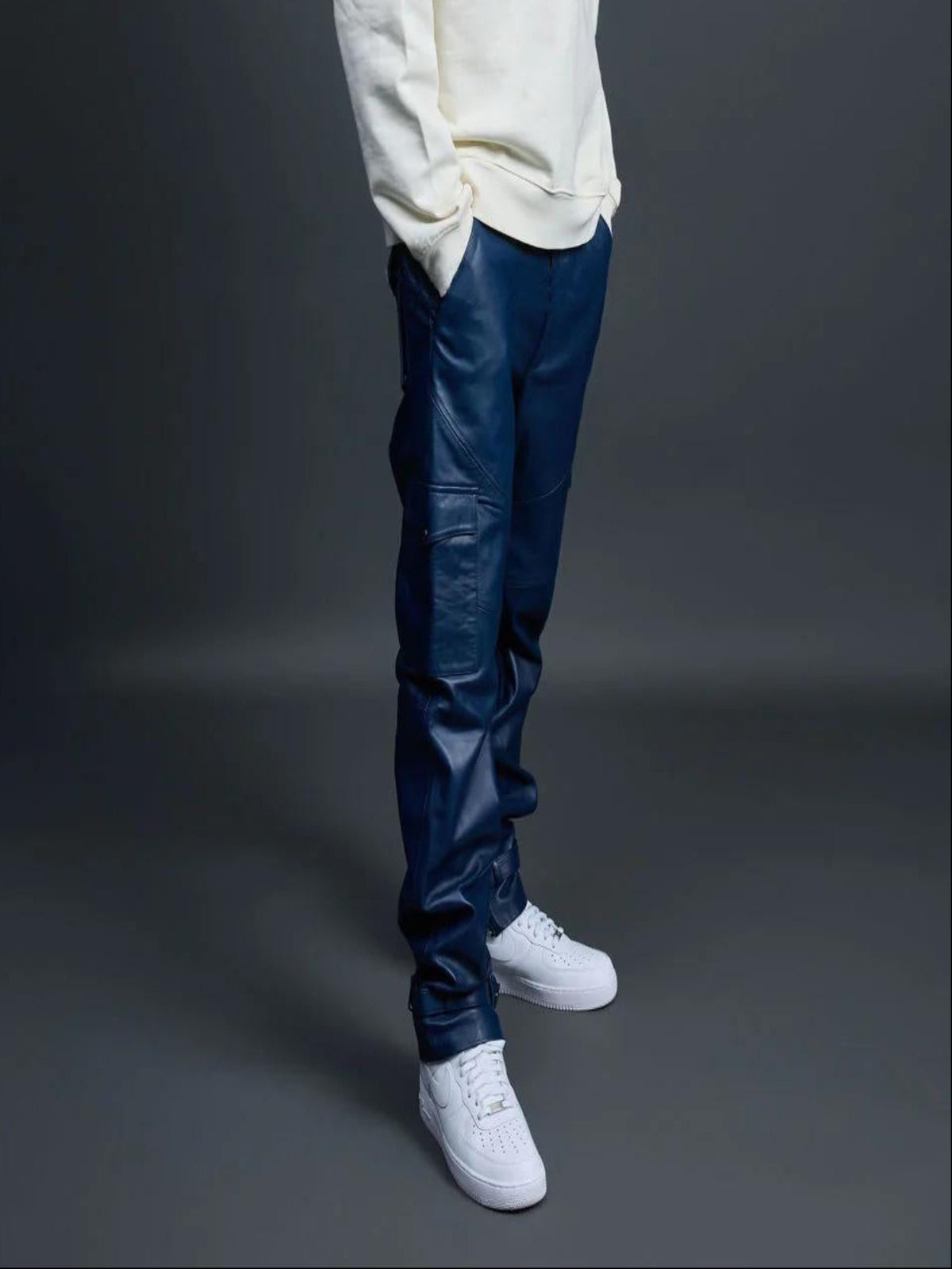 Men's Leather Stack Jean Pants [Navy]