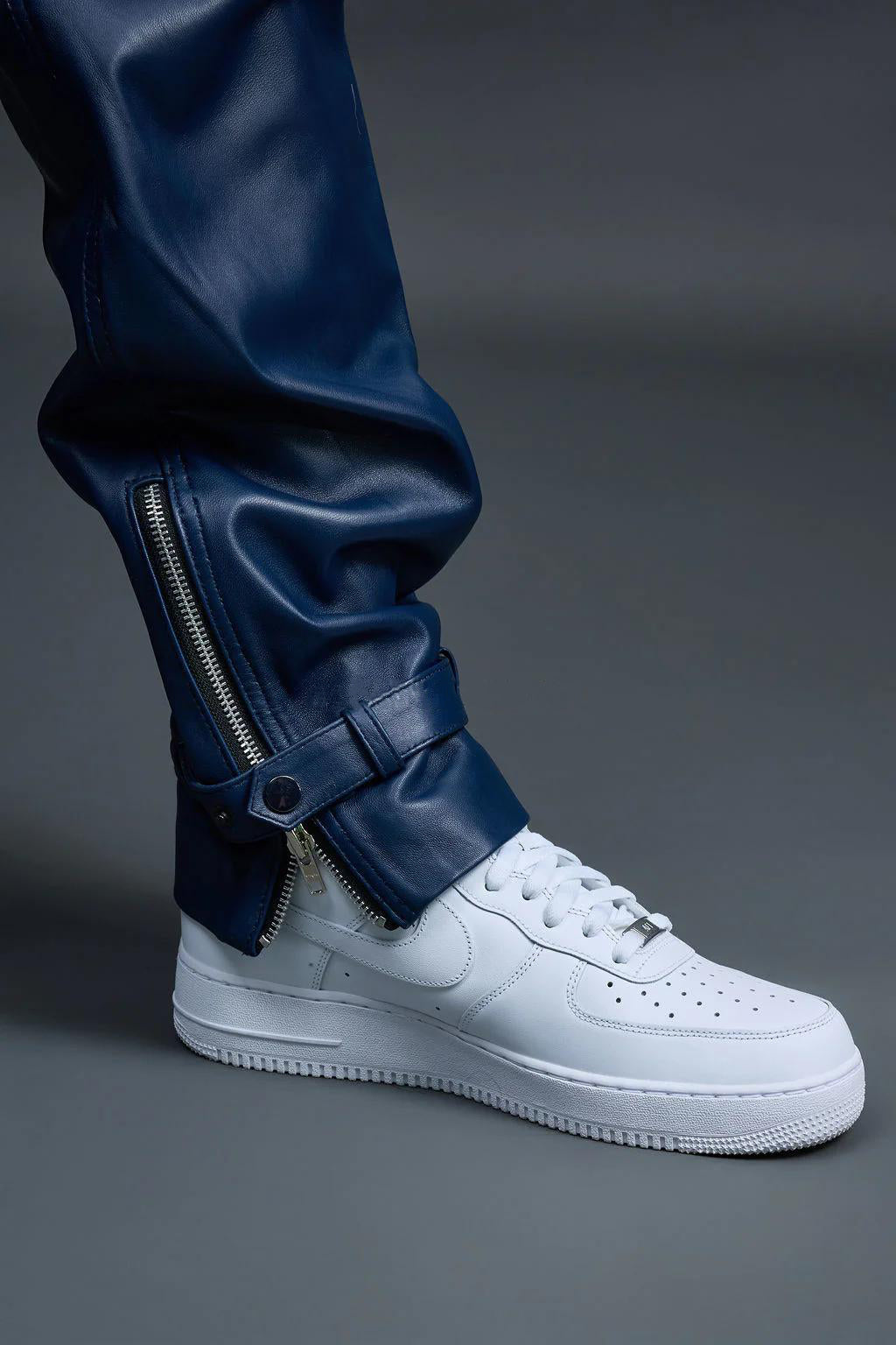 Men's Leather Stack Jean Pants [Navy]