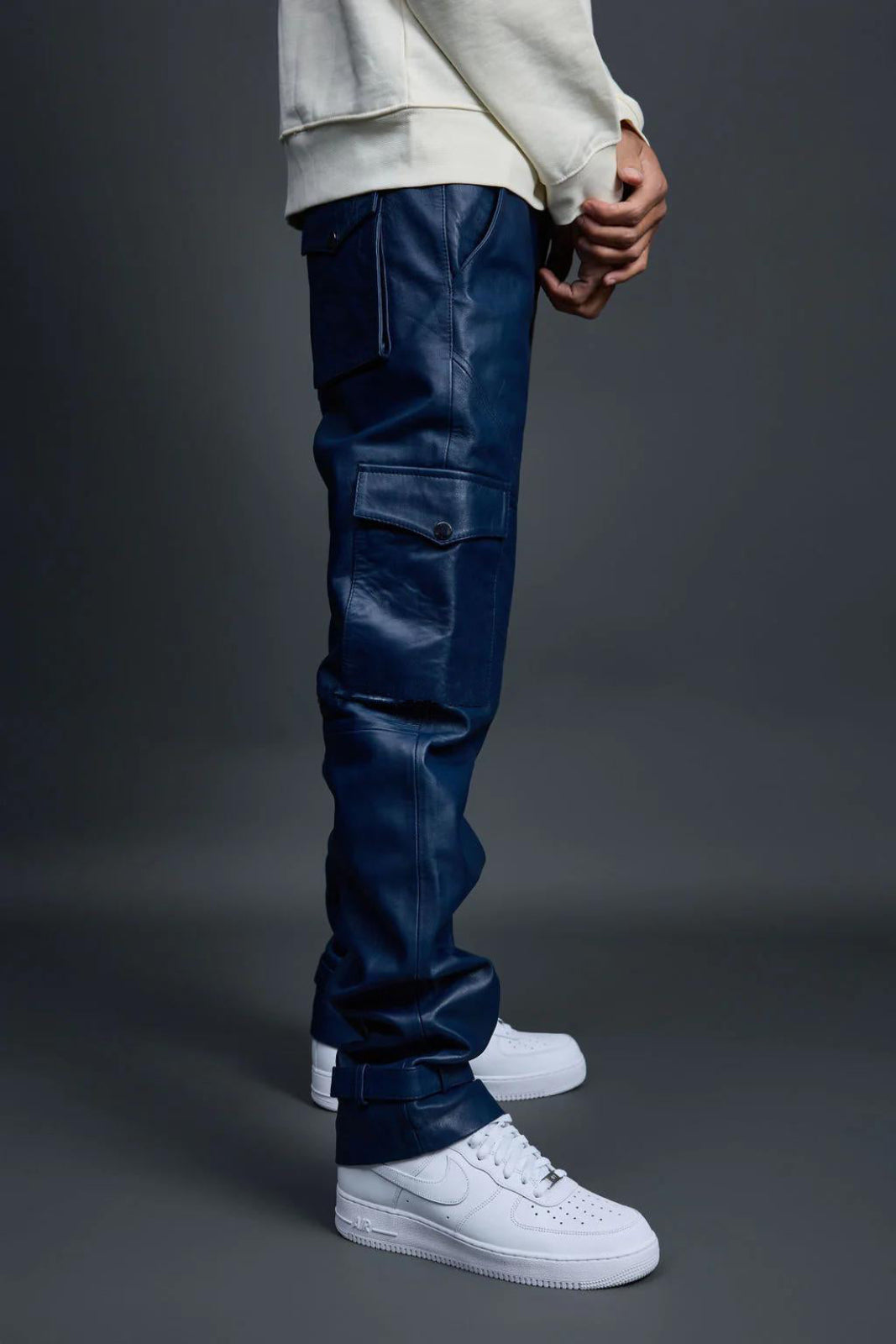 Men's Leather Stack Jean Pants [Navy]