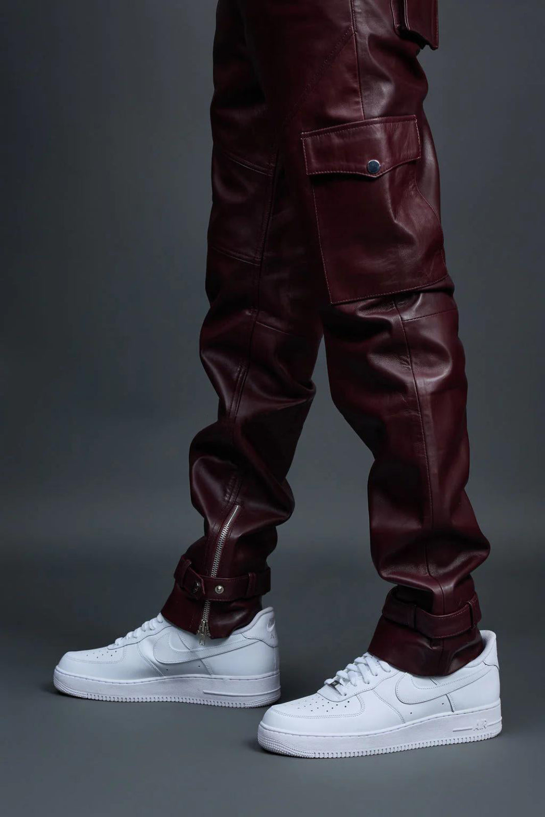 Men's Leather Stack Jean Pants [Maroon]