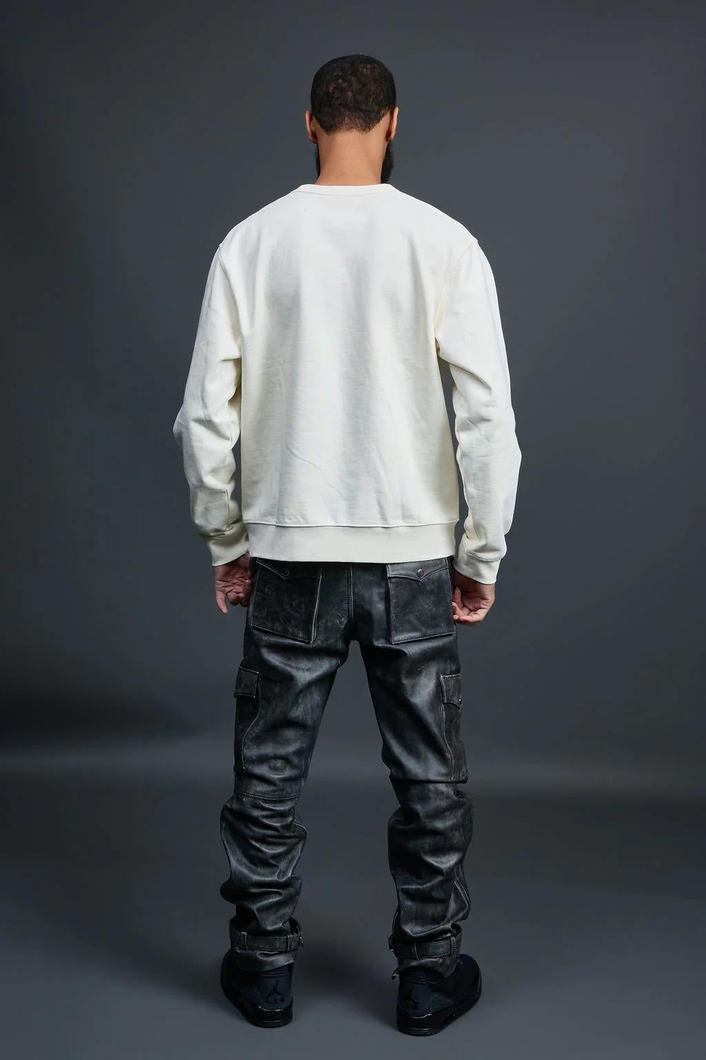 Men's Leather Stack Jean Pants [Black]