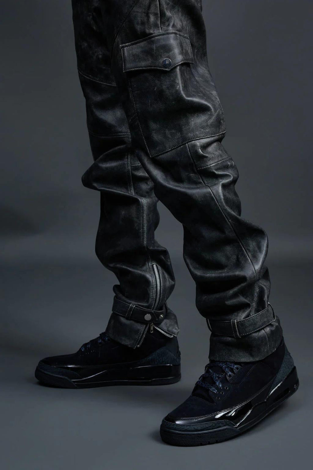 Men's Leather Stack Jean Pants [Black]