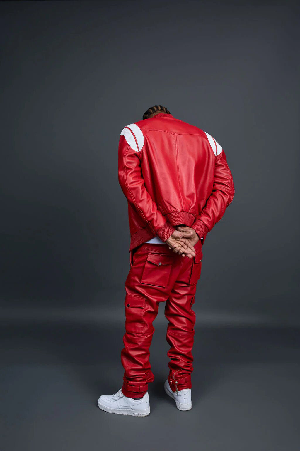 Men's Genuine Leather Track Suit And Cargo Pants [Red/White]