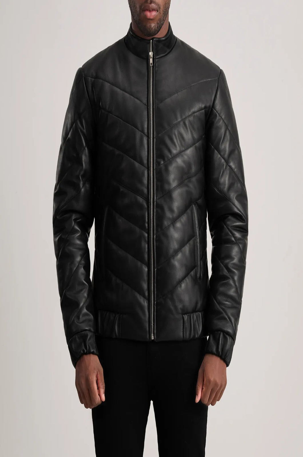 Men's Travis Tan Leather Puffer Jacket [Black]