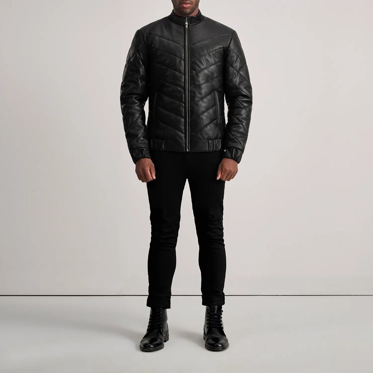 Men's Travis Tan Leather Puffer Jacket [Black]