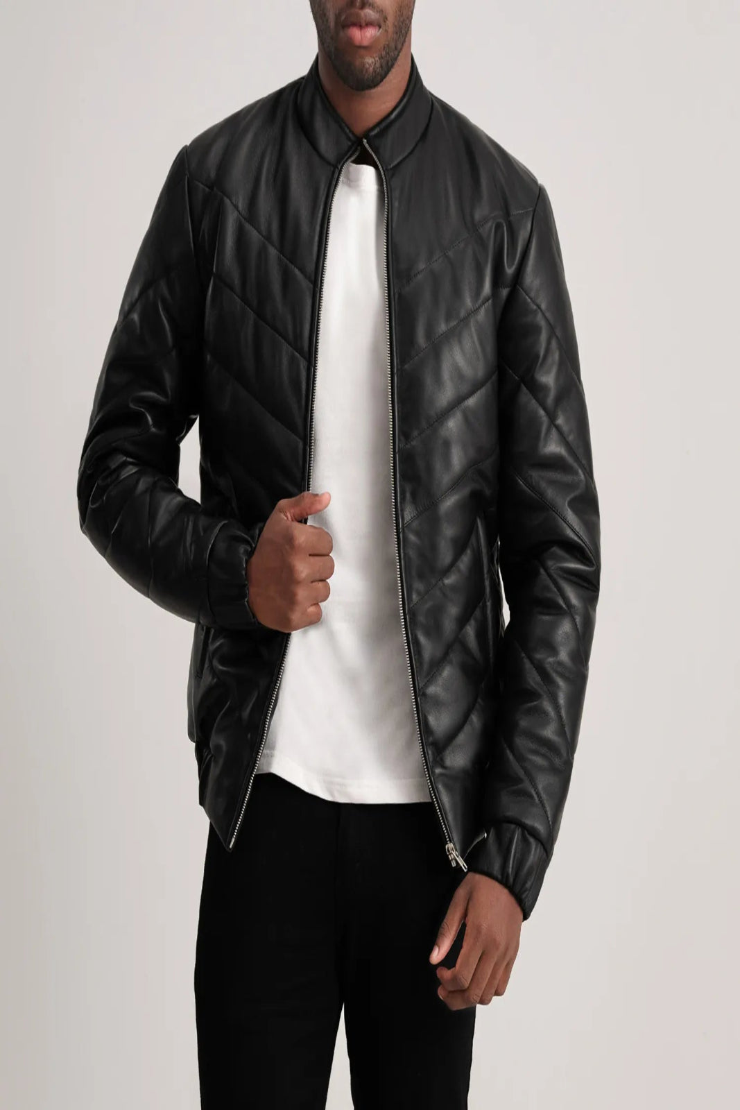 Men's Travis Tan Leather Puffer Jacket [Black]