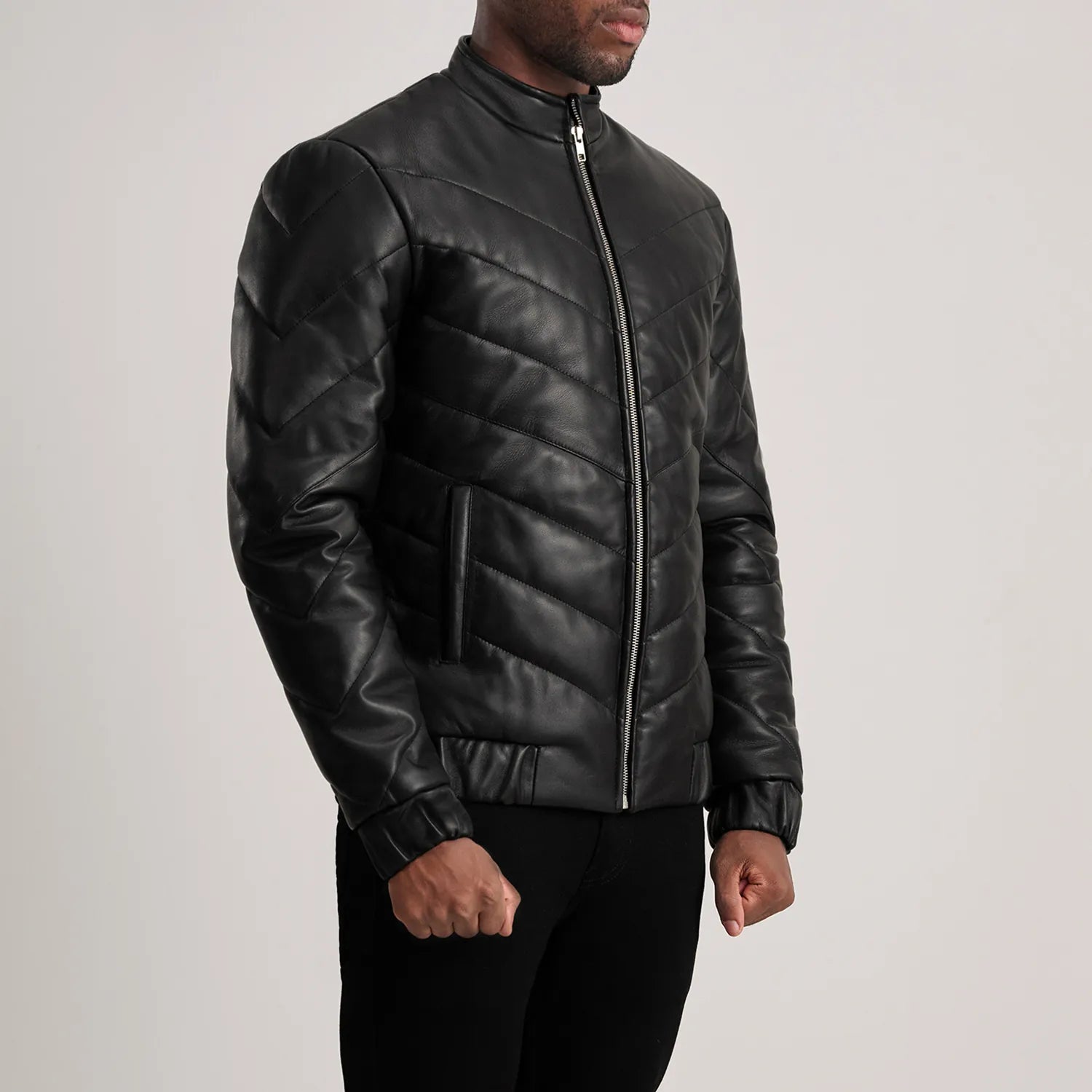 Men's Travis Tan Leather Puffer Jacket [Black]