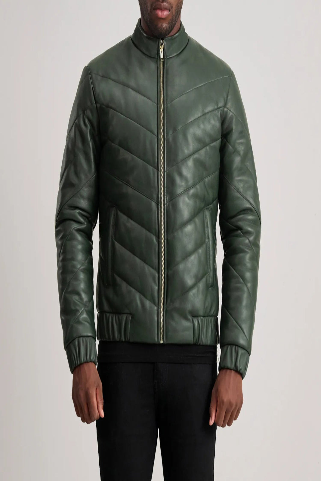 Men's Travis Tan Leather Puffer Jacket [Olive]