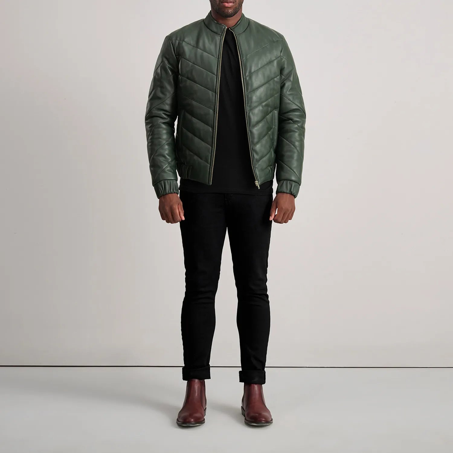 Men's Travis Tan Leather Puffer Jacket [Olive]