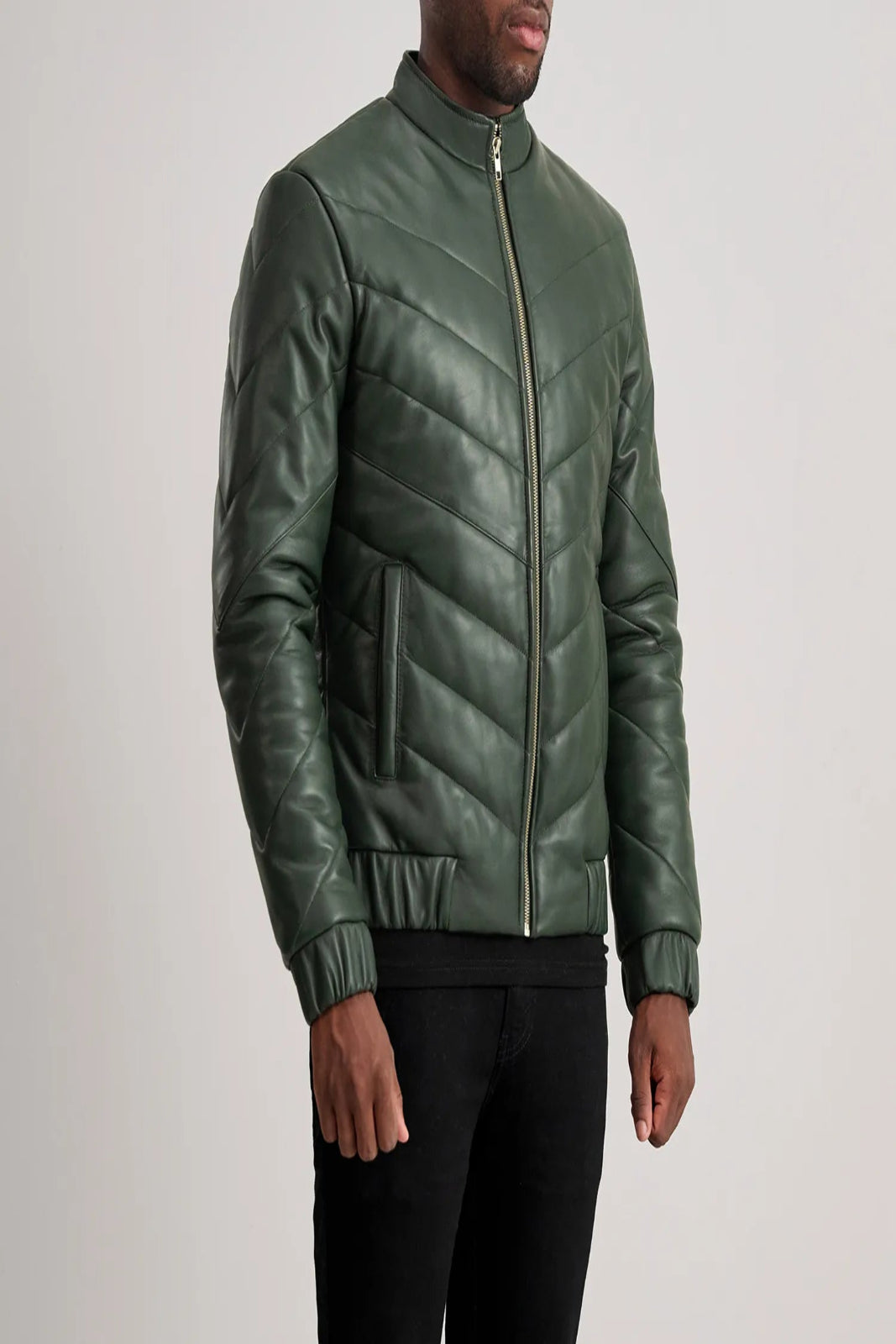 Men's Travis Tan Leather Puffer Jacket [Olive]