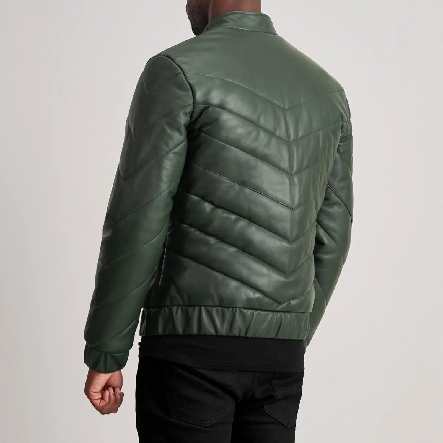 Men's Travis Tan Leather Puffer Jacket [Olive]