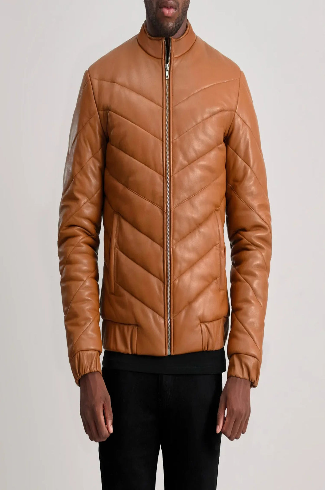 Men's Travis Tan Leather Puffer Jacket [Brown]