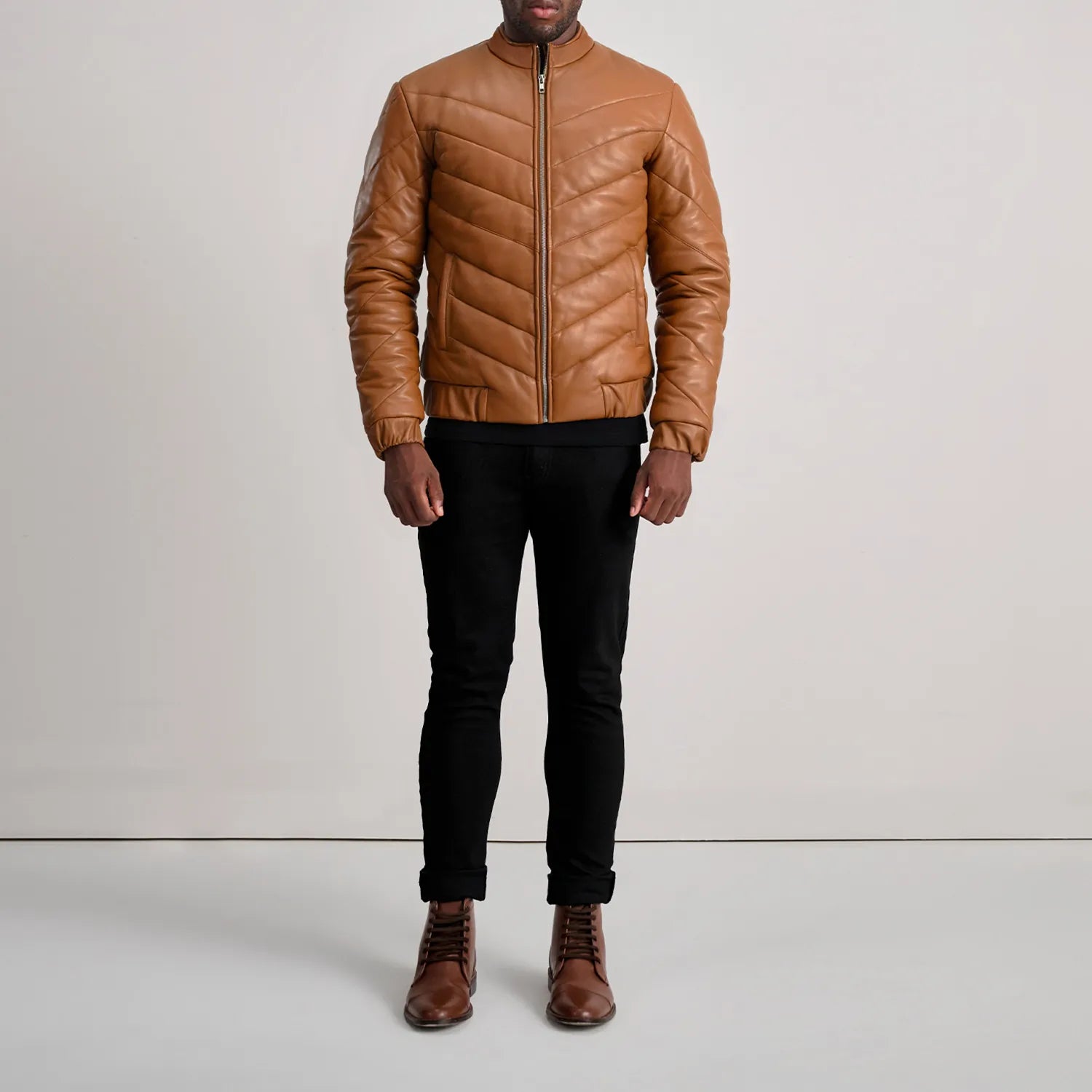 Men's Travis Tan Leather Puffer Jacket [Brown]