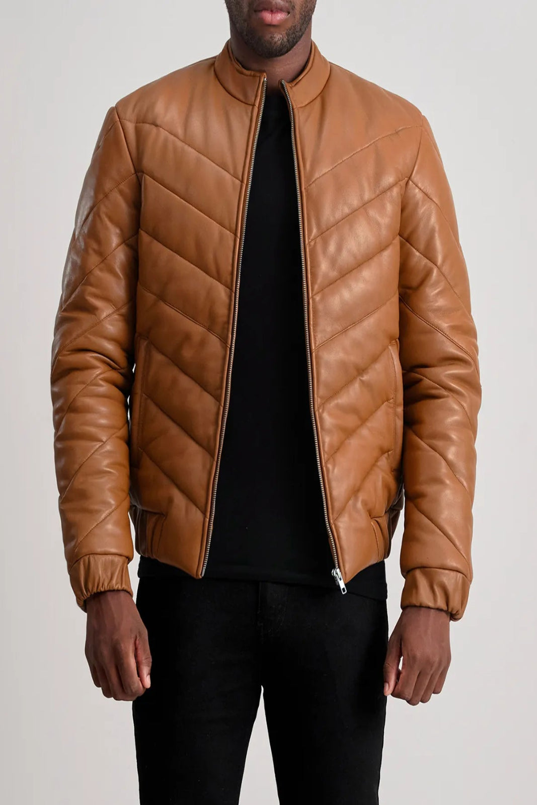 Men's Travis Tan Leather Puffer Jacket [Brown]