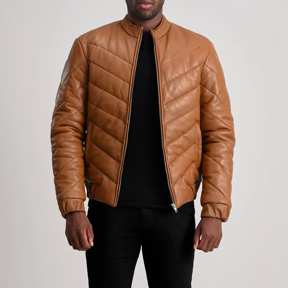 Men's Travis Tan Leather Puffer Jacket [Brown]