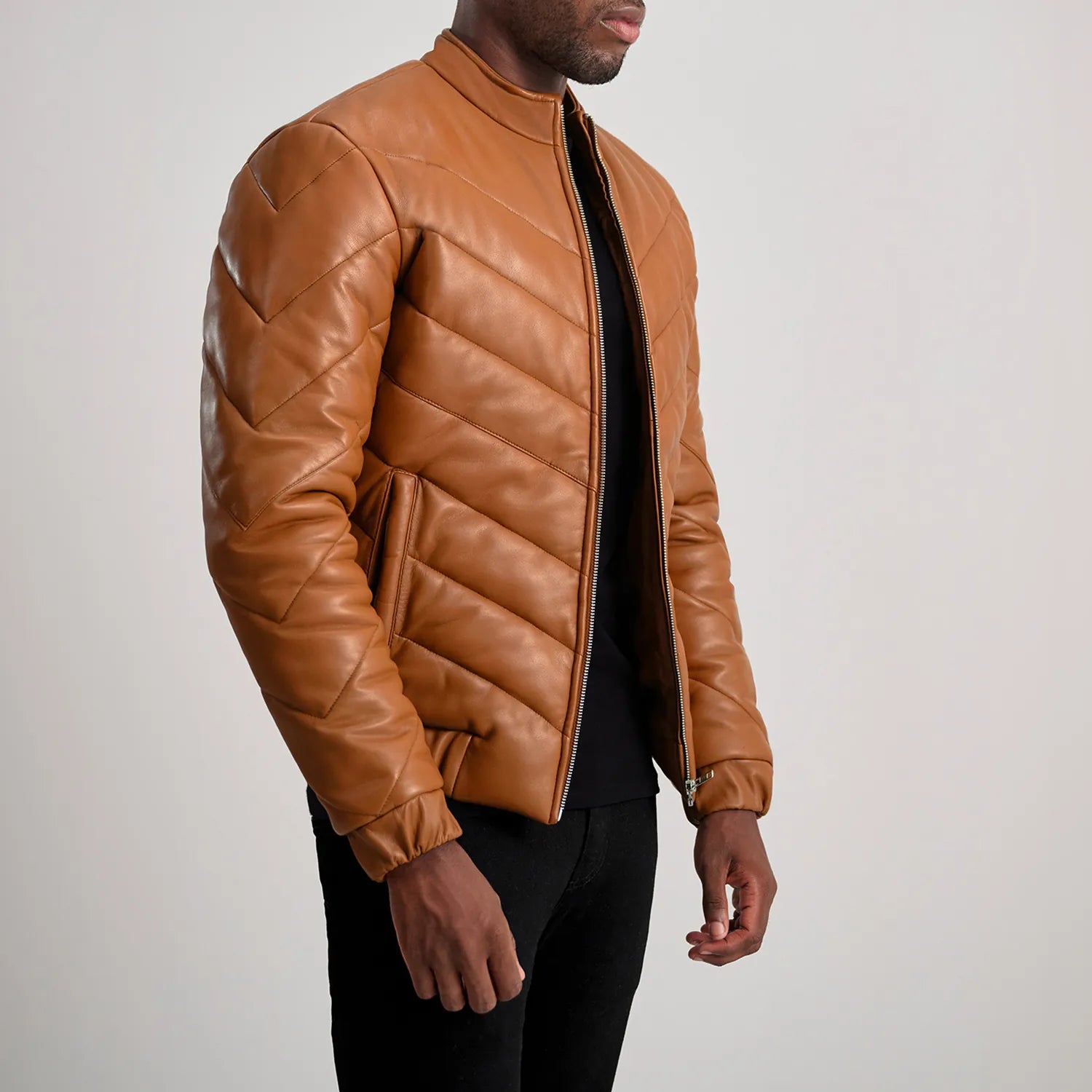 Men's Travis Tan Leather Puffer Jacket [Brown]