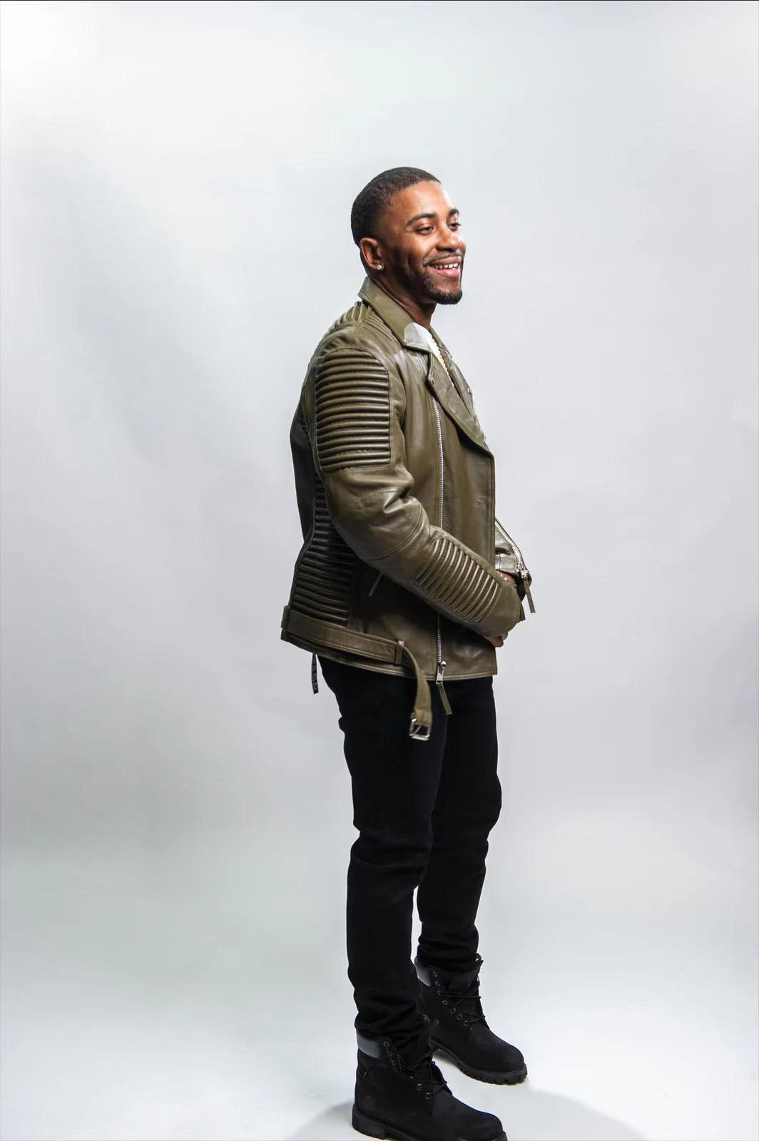 Men's Trey Biker Over-sized Leather Jacket [Olive]