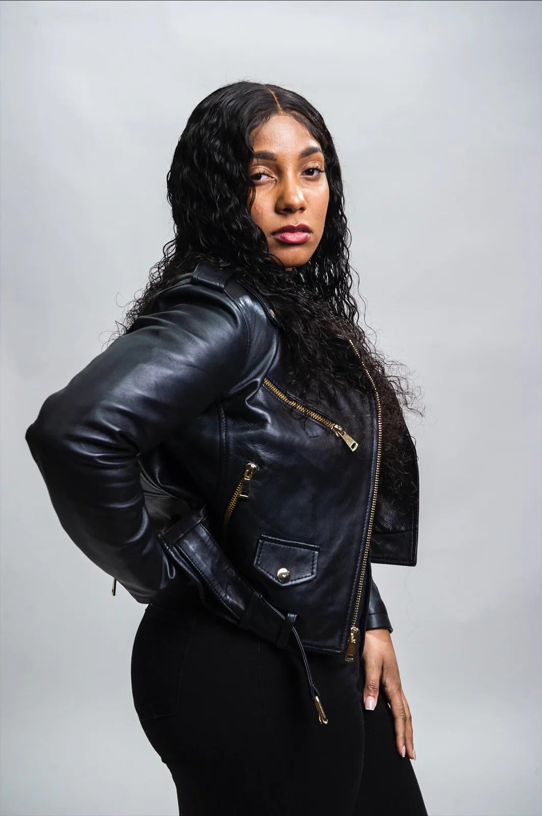 Women's Classic Biker Leather Jacket [Black]