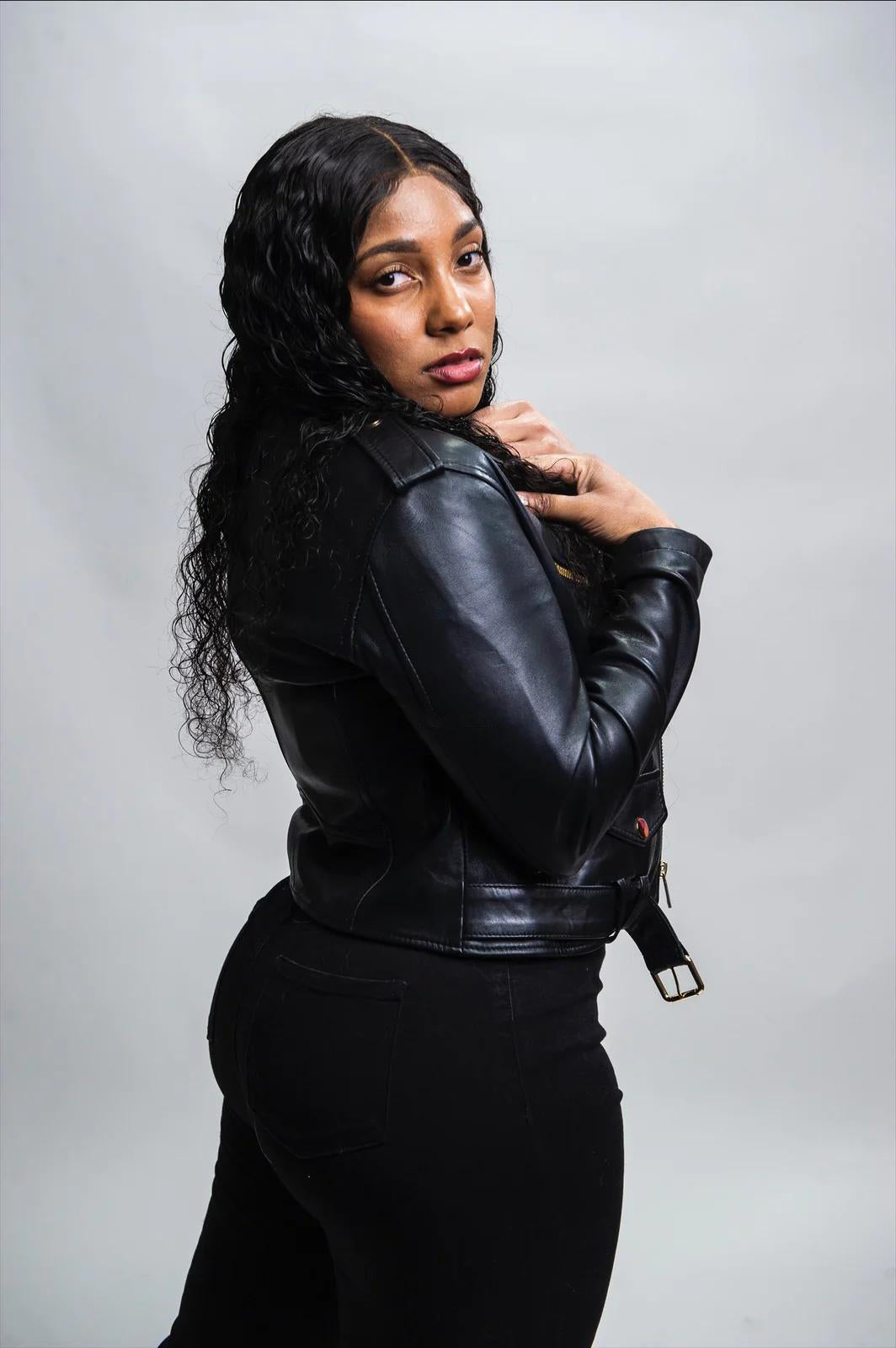 Women's Classic Biker Leather Jacket [Black]