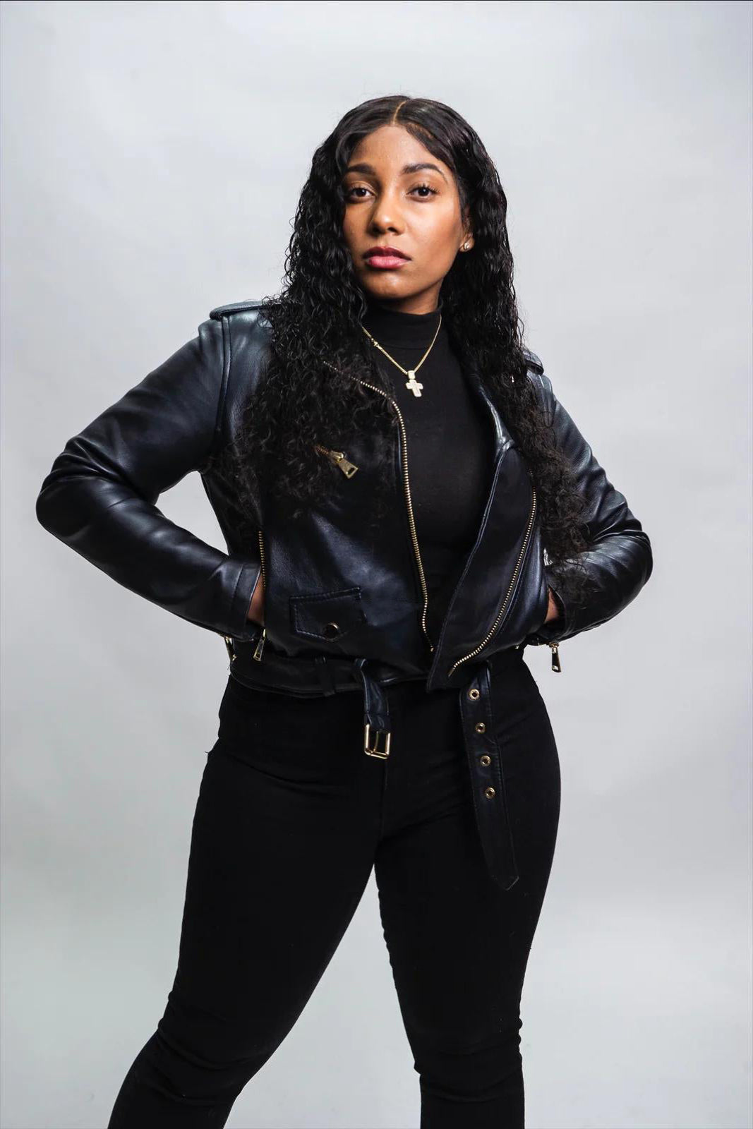 Women's Classic Biker Leather Jacket [Black]